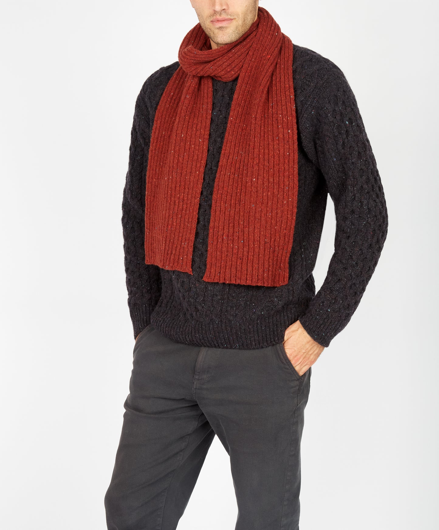 IrelandsEye Knitwear Luxe Ribbed Scarf Copper Marl