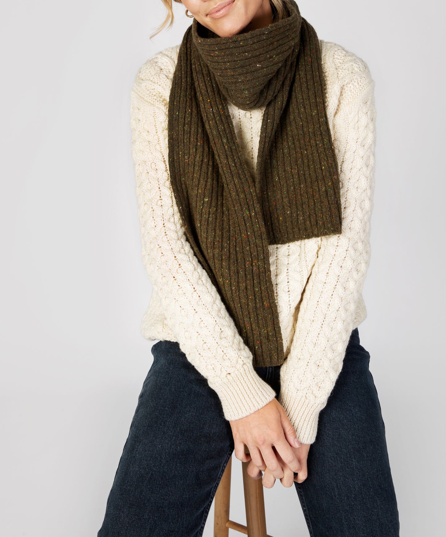 IrelandsEye Knitwear Luxe Ribbed Scarf Loden