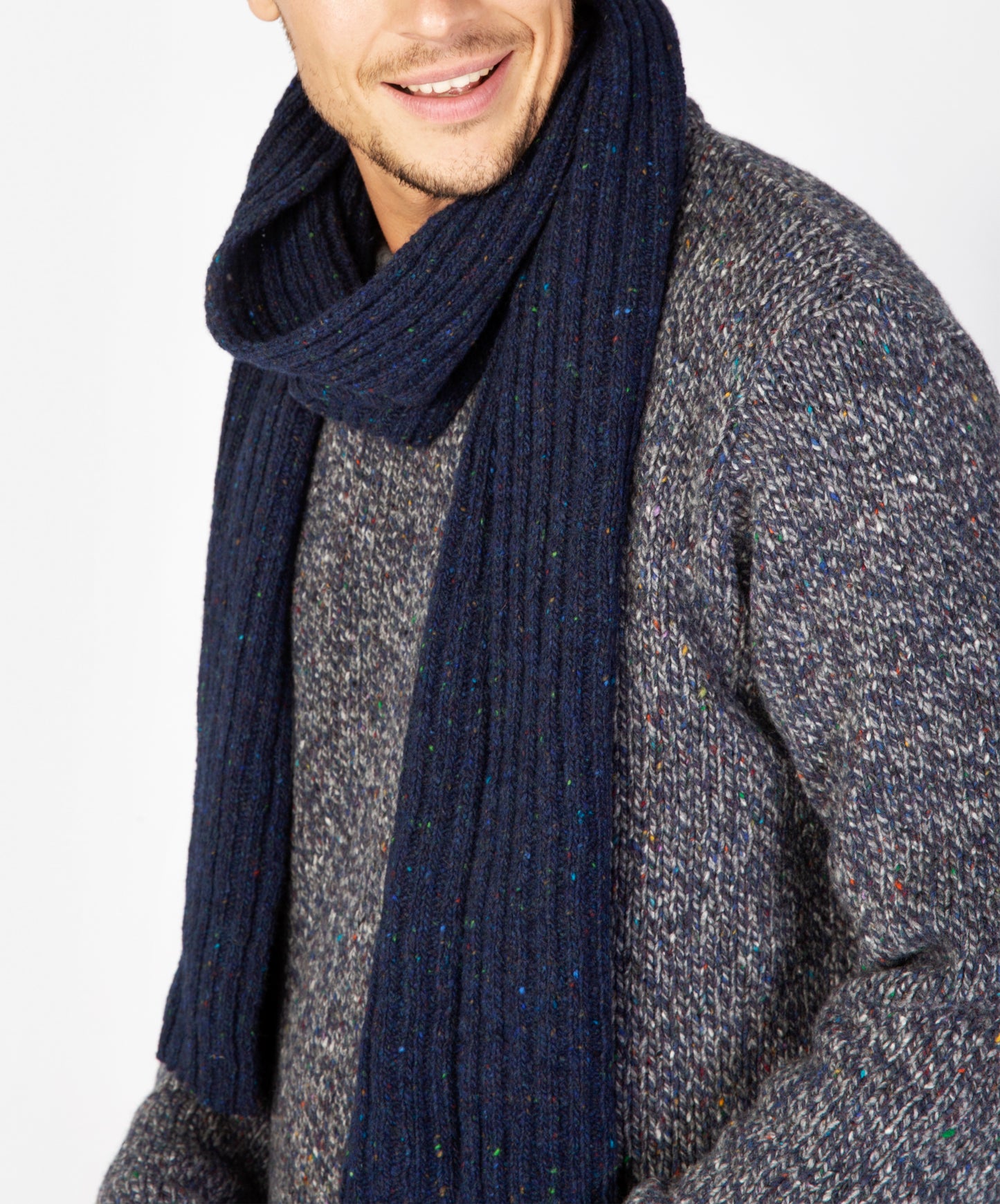 IrelandsEye Knitwear Luxe Ribbed Scarf Rich Navy