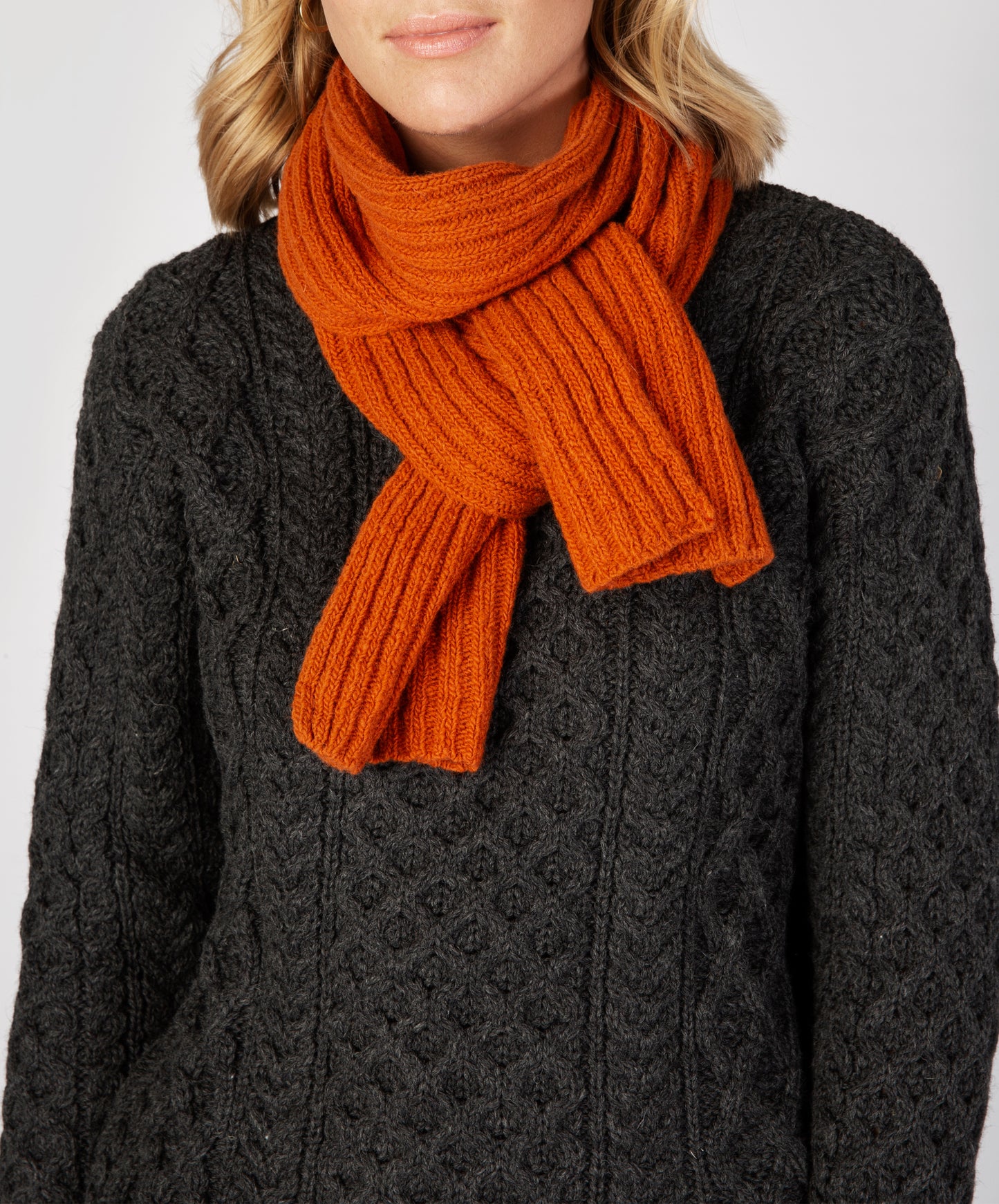 IrelandsEye Knitwear Luxe Ribbed Scarf Terracotta