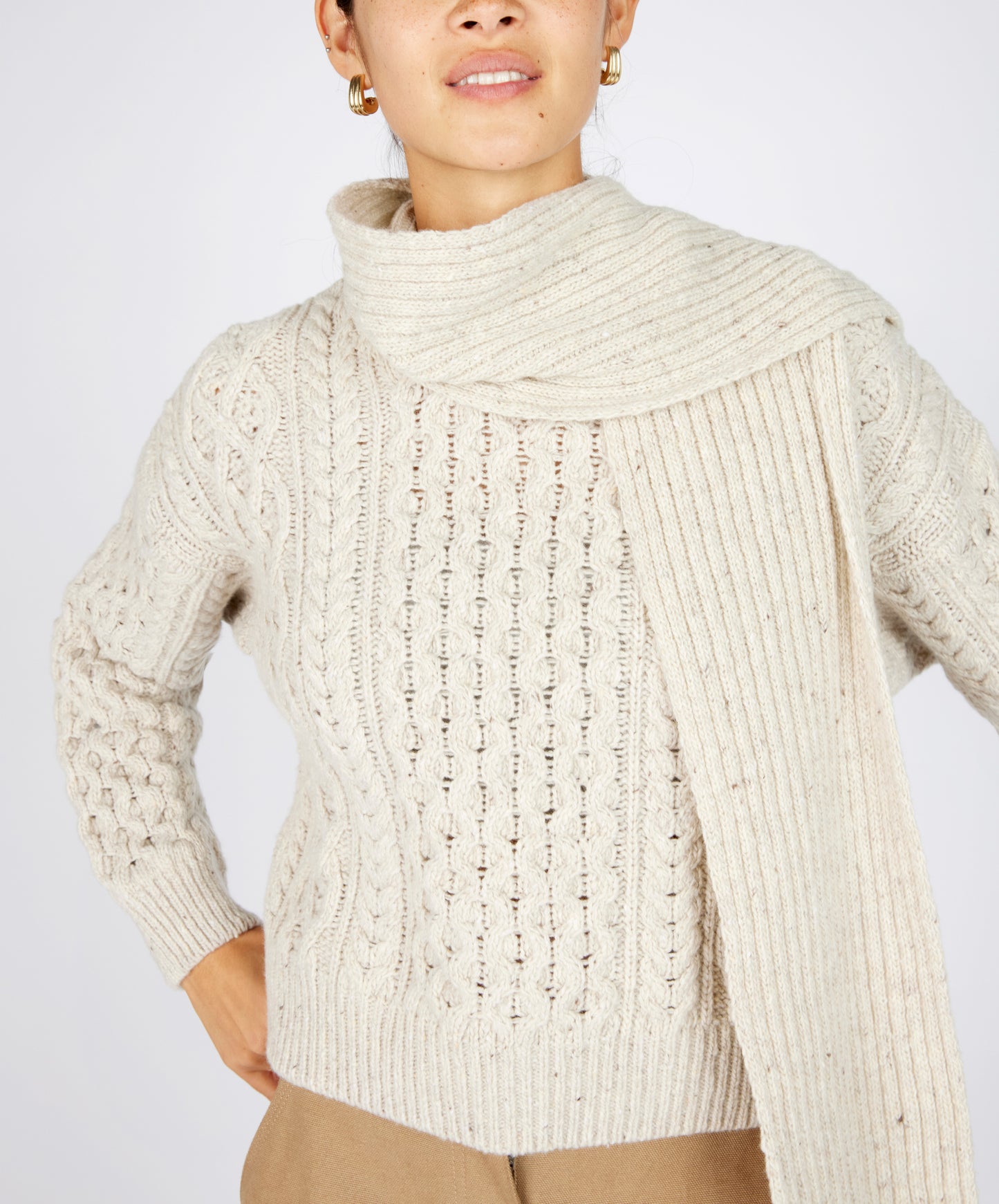 IrelandsEye Knitwear Luxe Ribbed Scarf Chalkstone