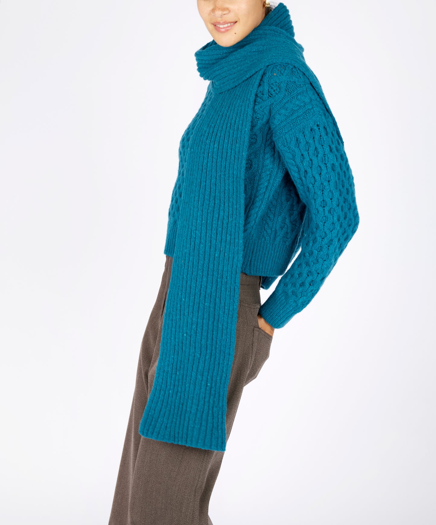 IrelandsEye Knitwear Luxe Ribbed Scarf Teal Harbour