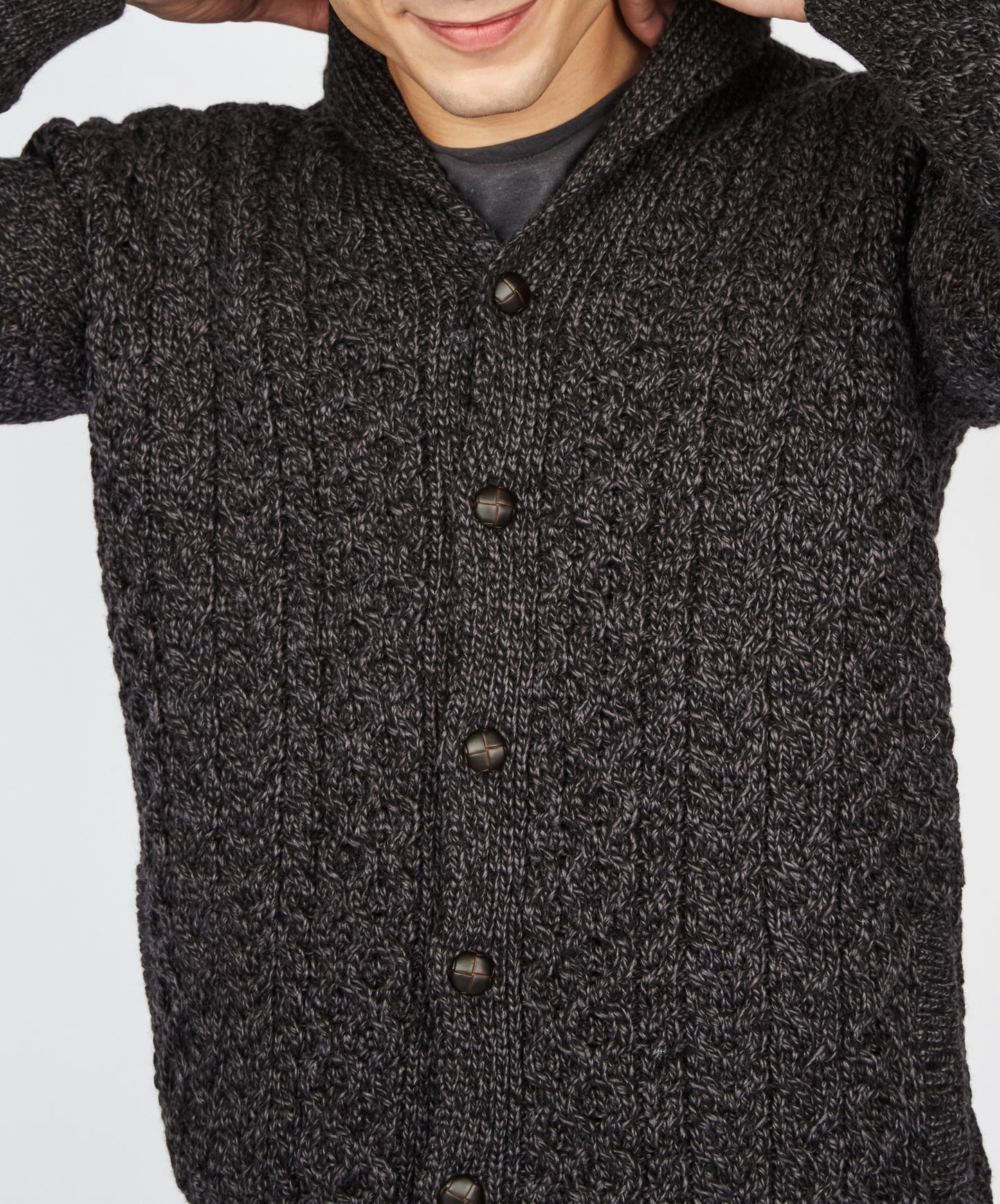 IrelandsEye Knitwear 'Woodford' Aran Cardigan in Anthracite Merino