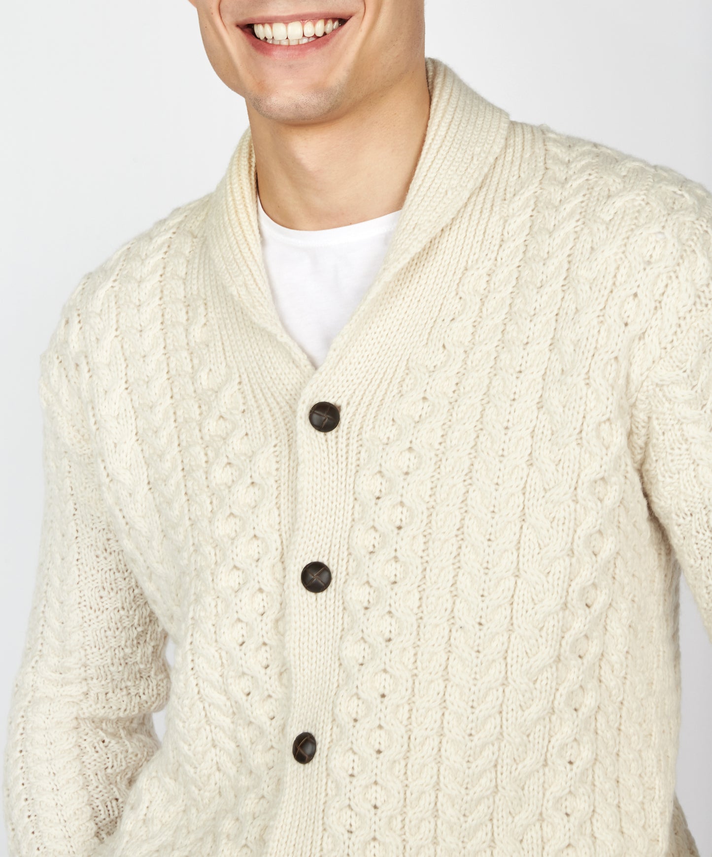 IrelandsEye Knitwear Woodford Aran Cardigan in Natural Merino