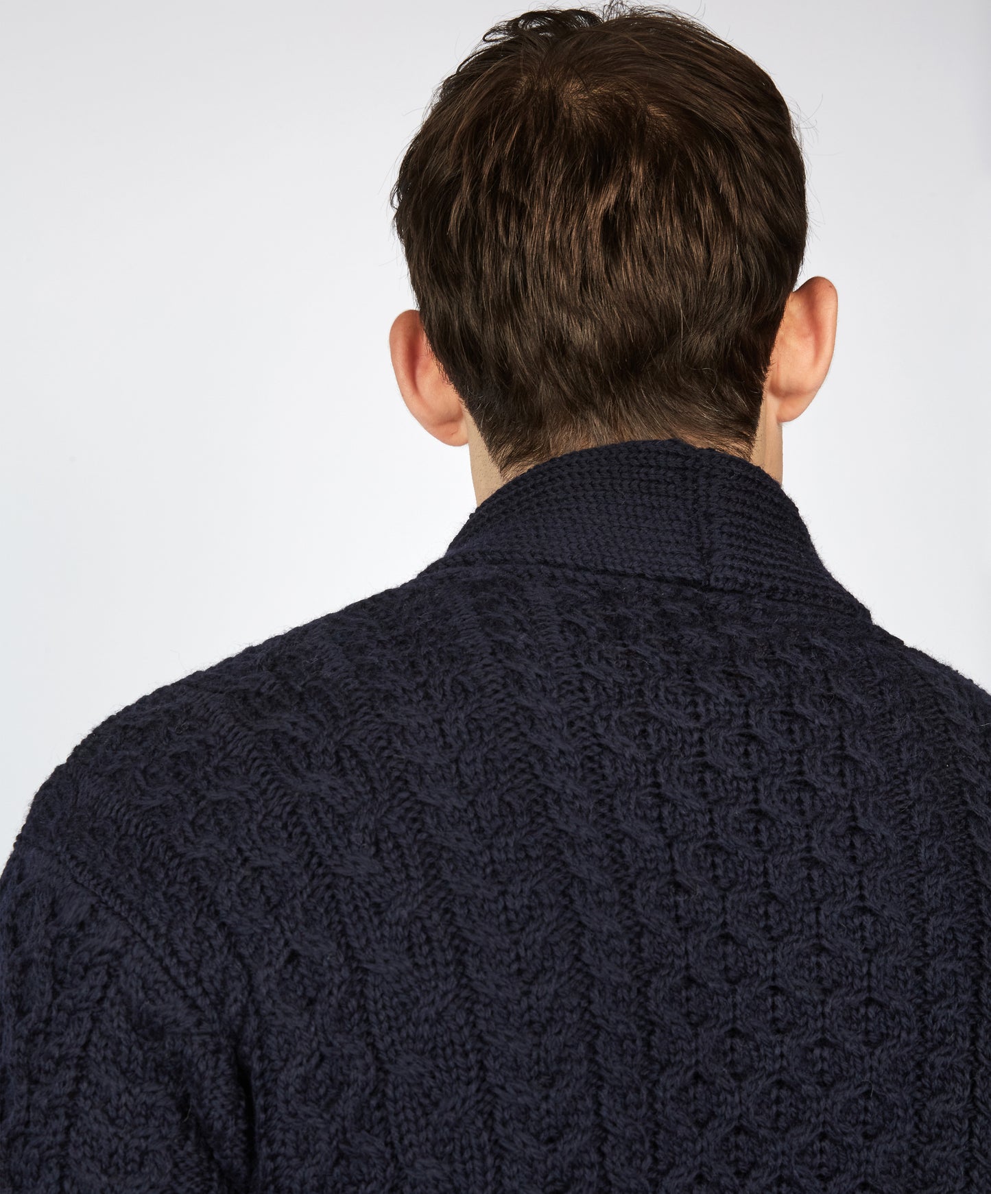IrelandsEye Knitwear 'Woodford' Aran Cardigan in Navy Merino