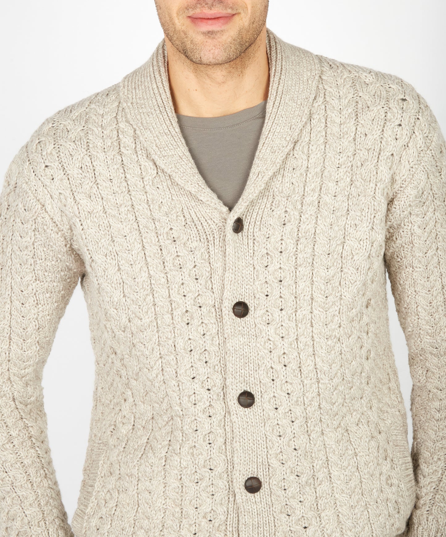 IrelandsEye Knitwear Woodford Aran Cardigan Stone Marl