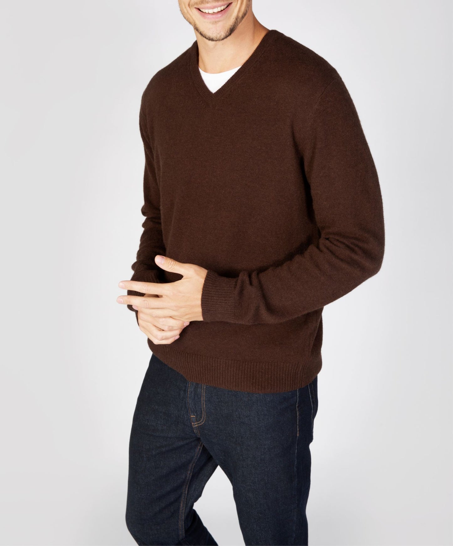 Easy Care V Neck Wool Sweater Turf