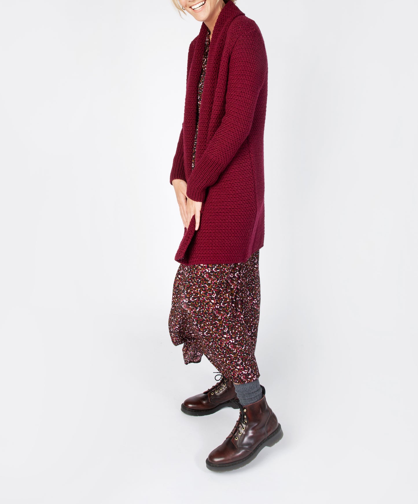 IrelandsEye Knitwear Kilcoole Textured Coatigan Claret