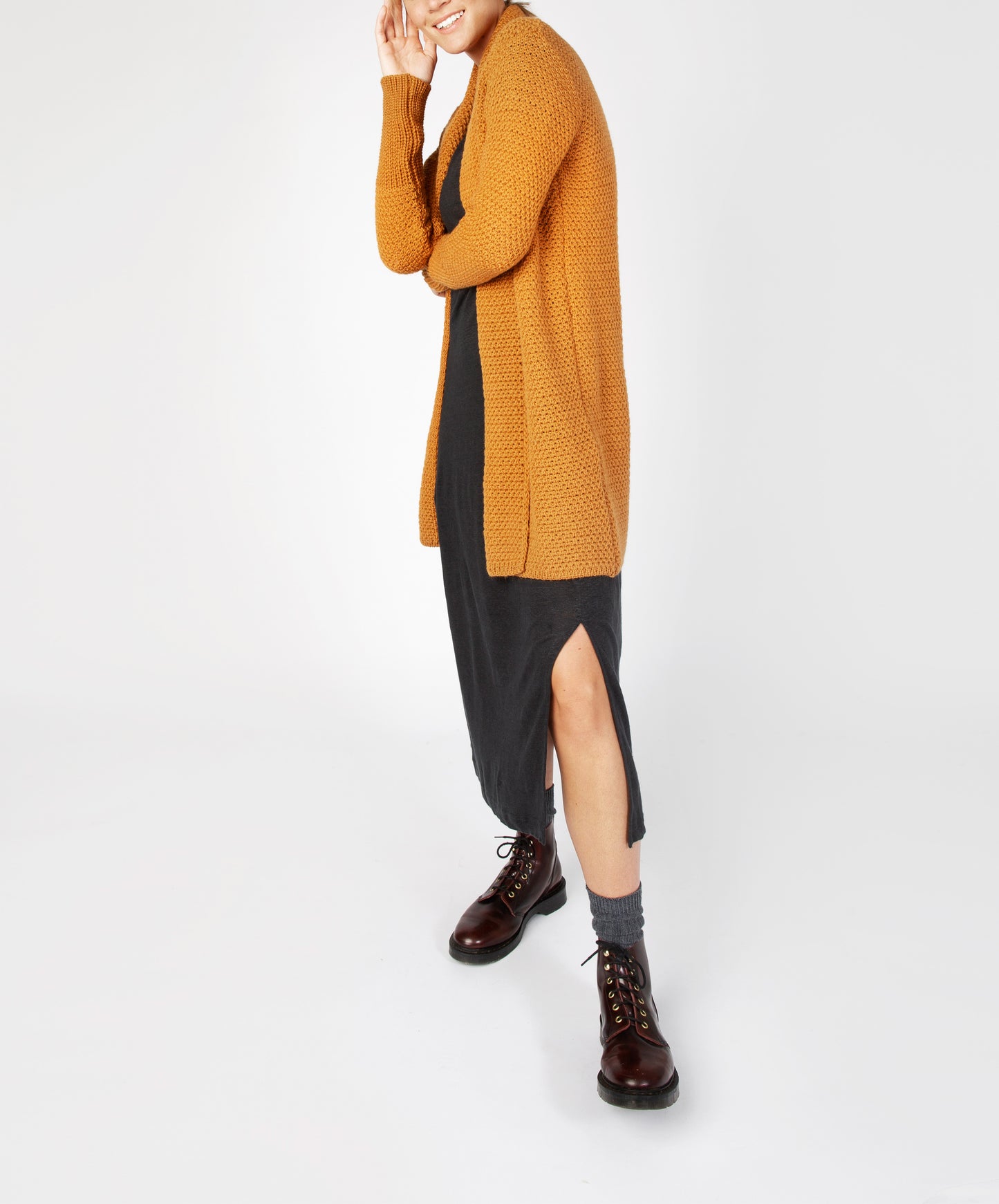 IrelandsEye Knitwear Kilcoole Textured Coatigan Golden Ochre