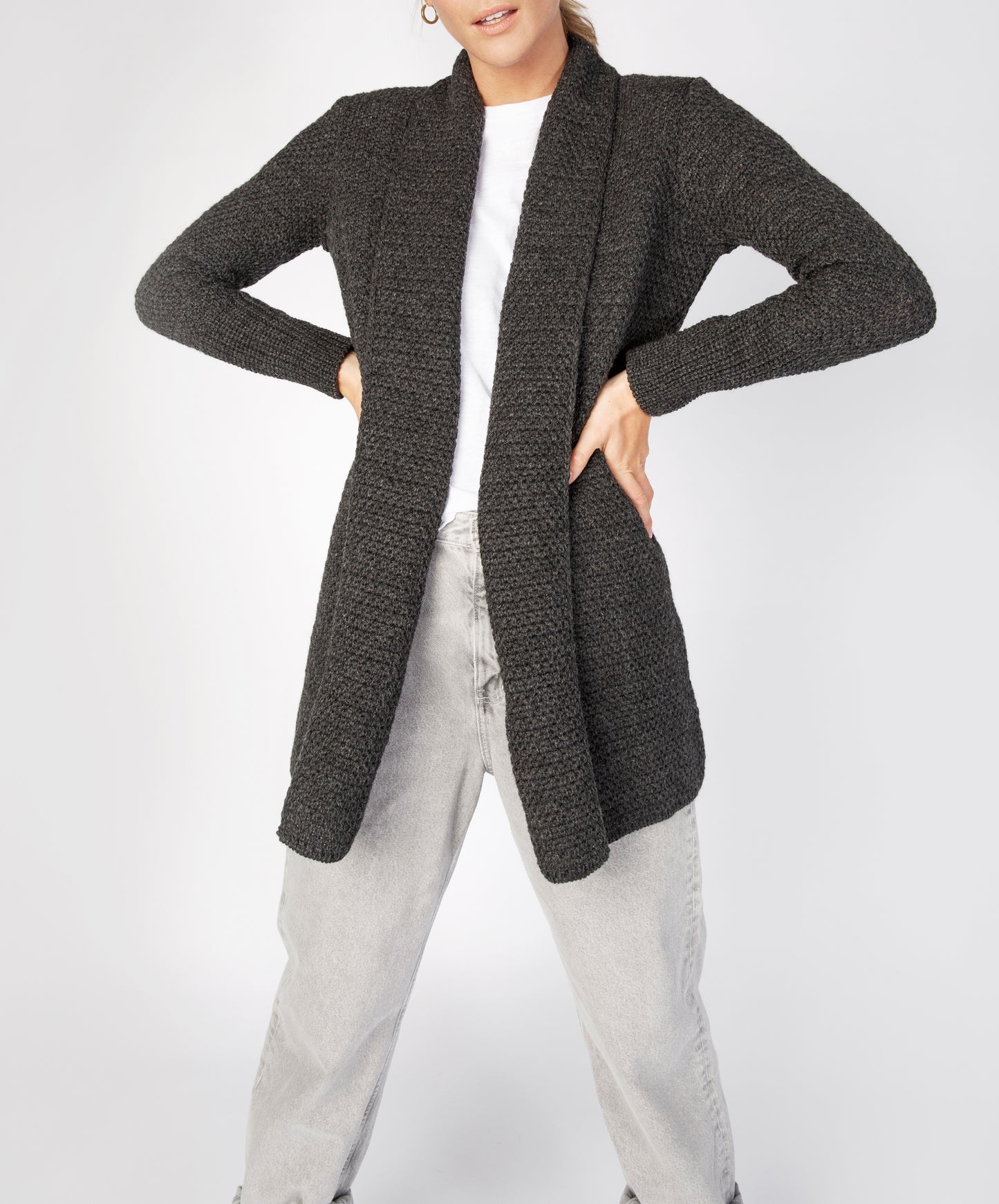 IrelandsEye Knitwear Kilcoole Textured Coatigan Graphite
