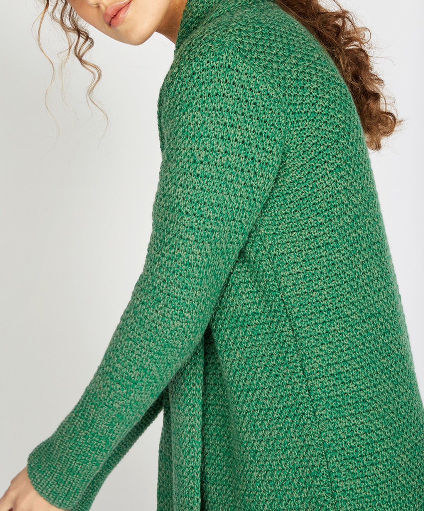 IrelandsEye Knitwear Kilcoole Textured Coatigan Green Marl Merino