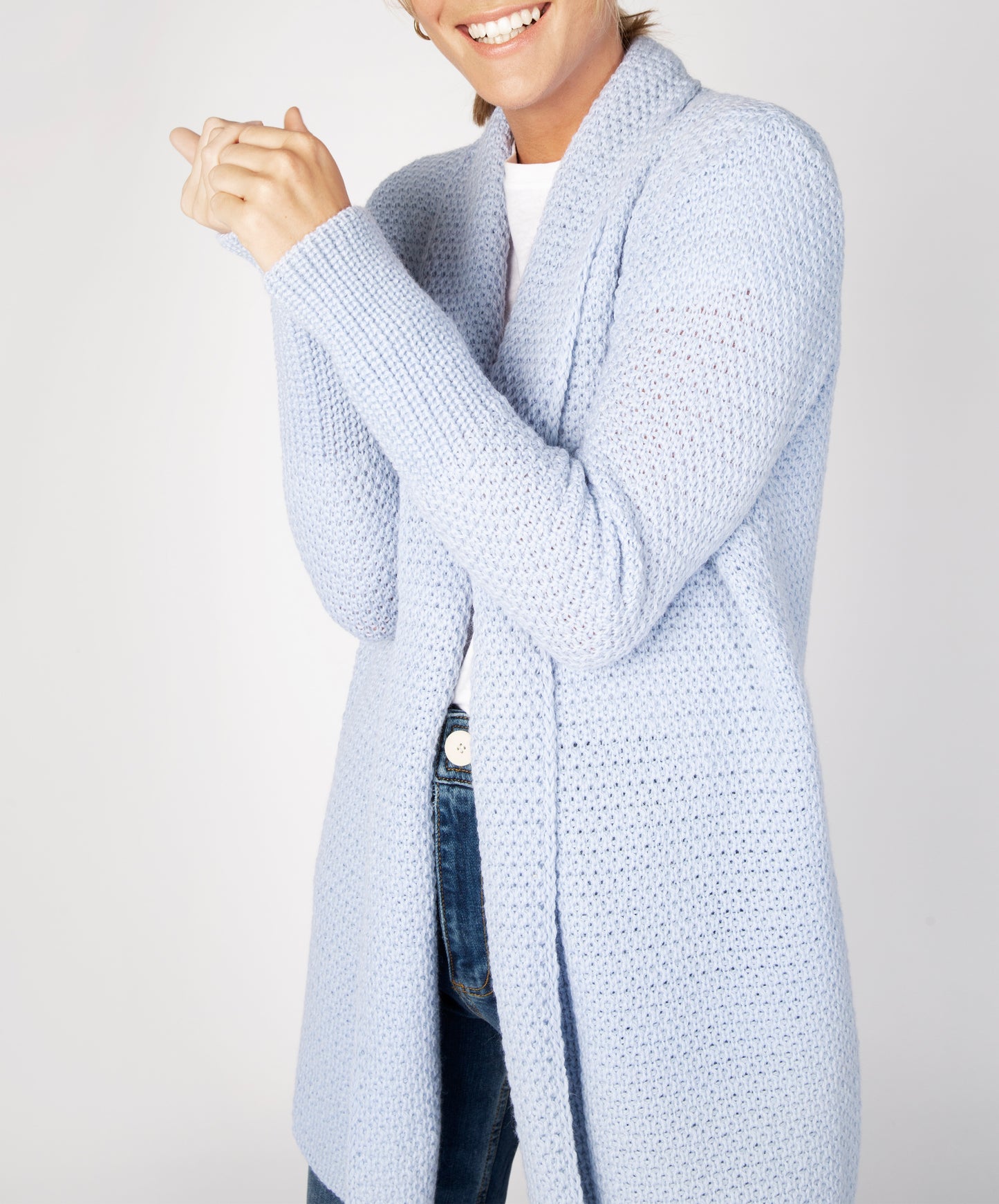 IrelandsEye Knitwear Kilcoole Textured Coatigan Ice Blue