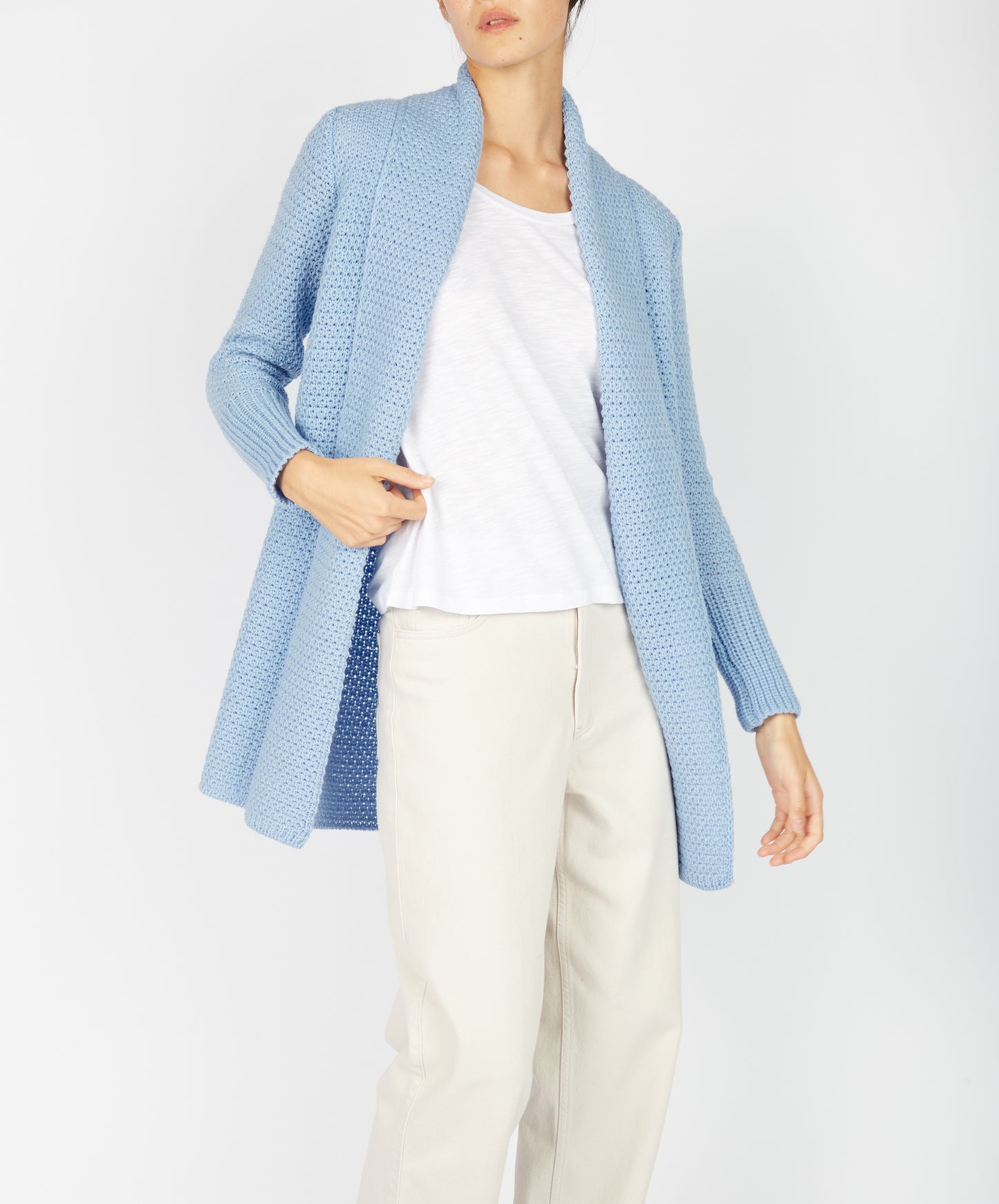 IrelandsEye Knitwear Kilcoole Textured Coatigan Morning Sky