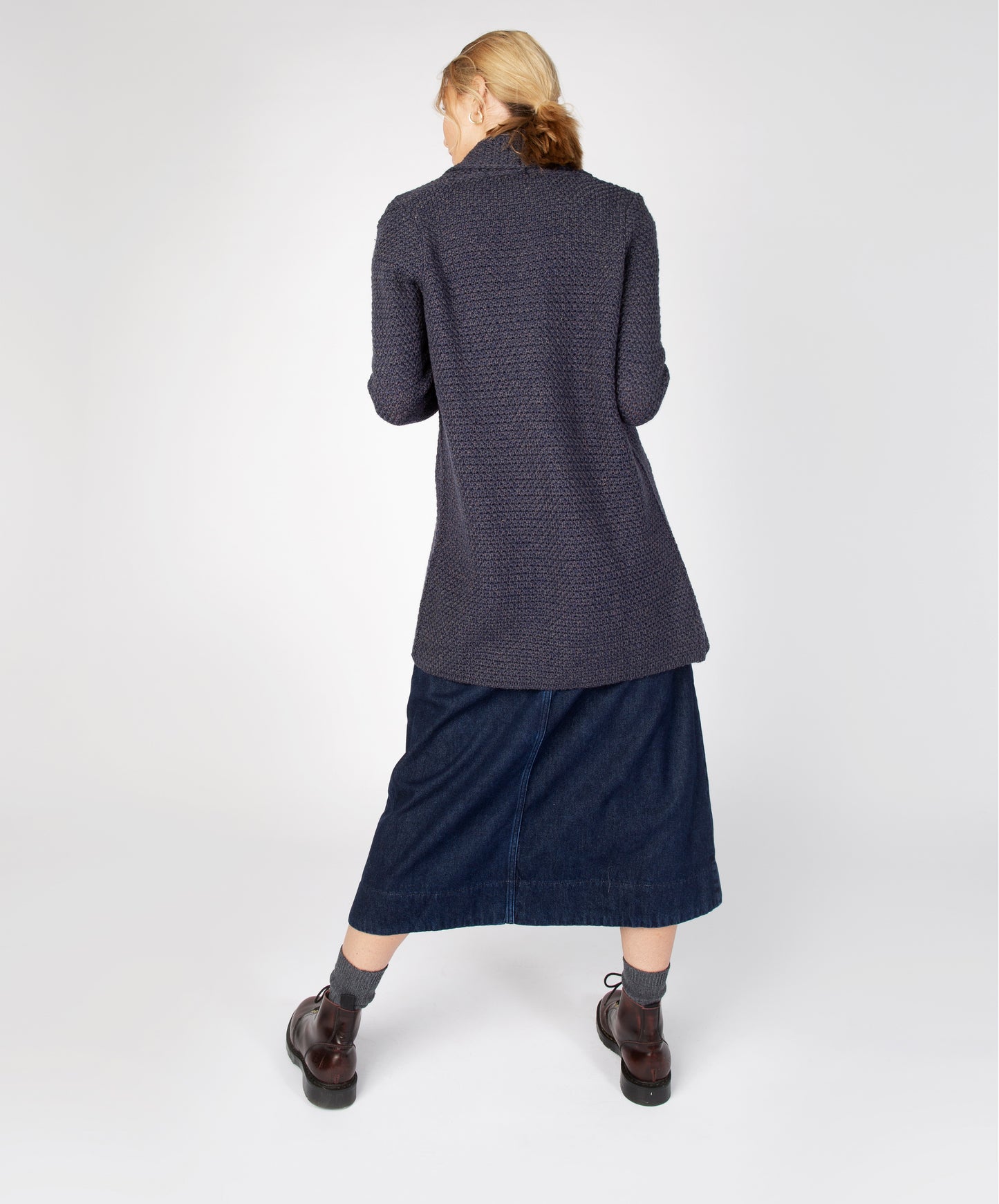 IrelandsEye Knitwear Kilcoole Textured Coatigan Navy Marl