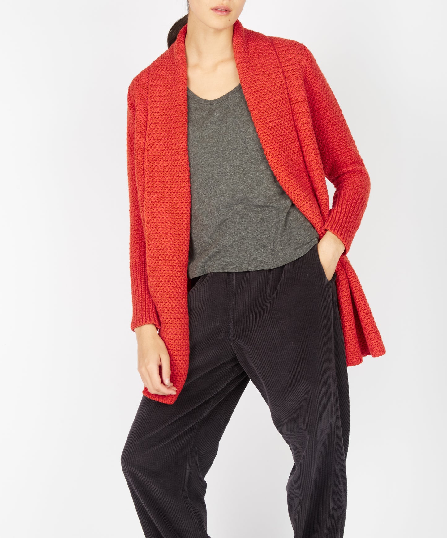 IrelandsEye Knitwear Kilcoole Textured Coatigan Orange Marl