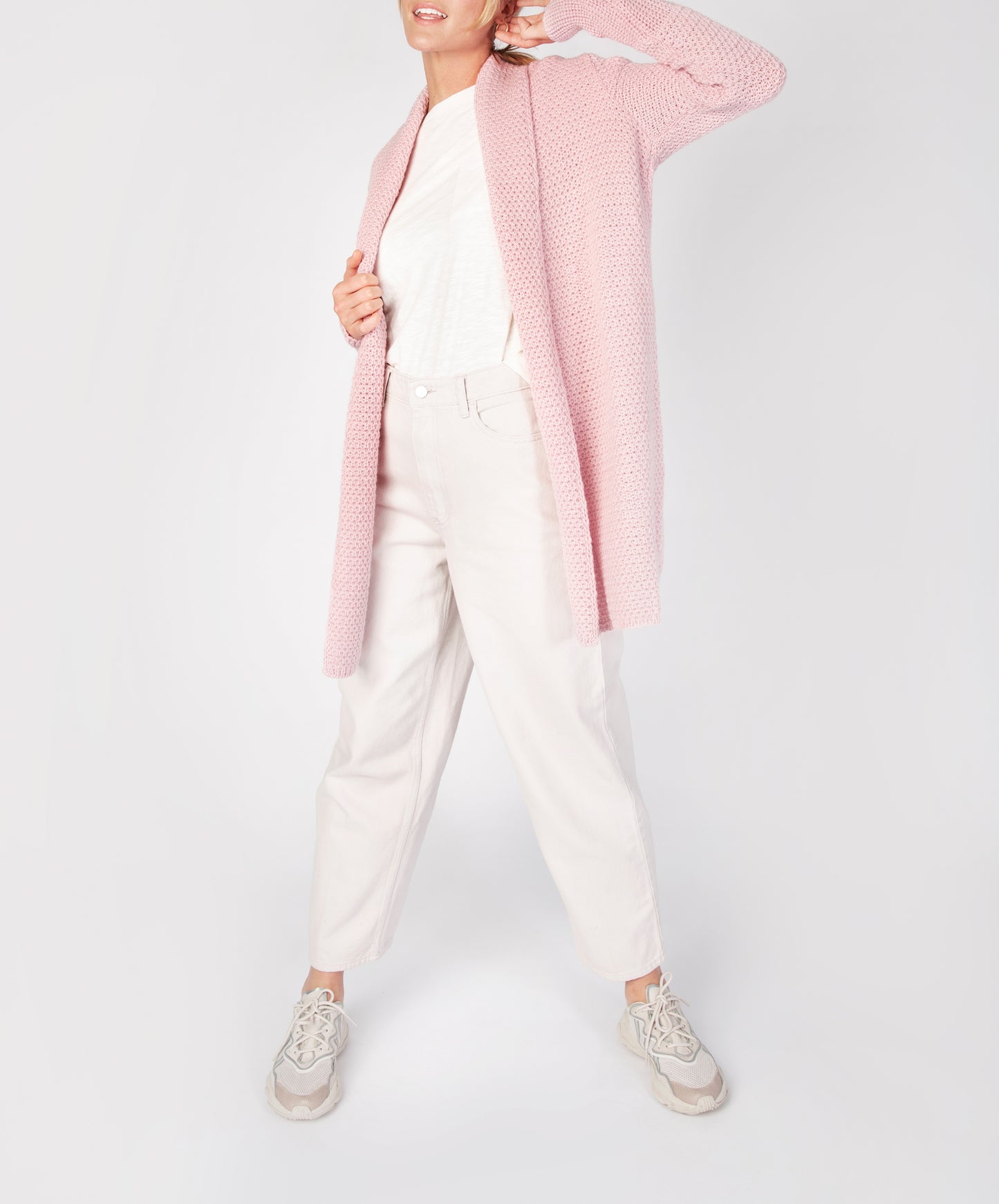 IrelandsEye Knitwear Kilcoole Textured Coatigan Pale Pink