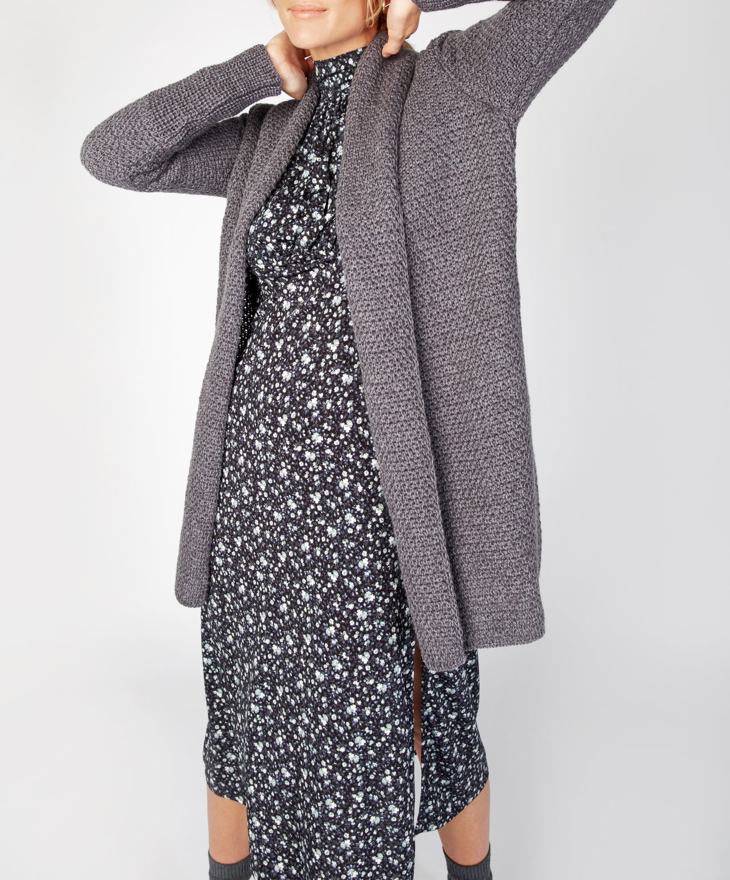 IrelandsEye Knitwear Kilcoole Textured Coatigan Steel Marl