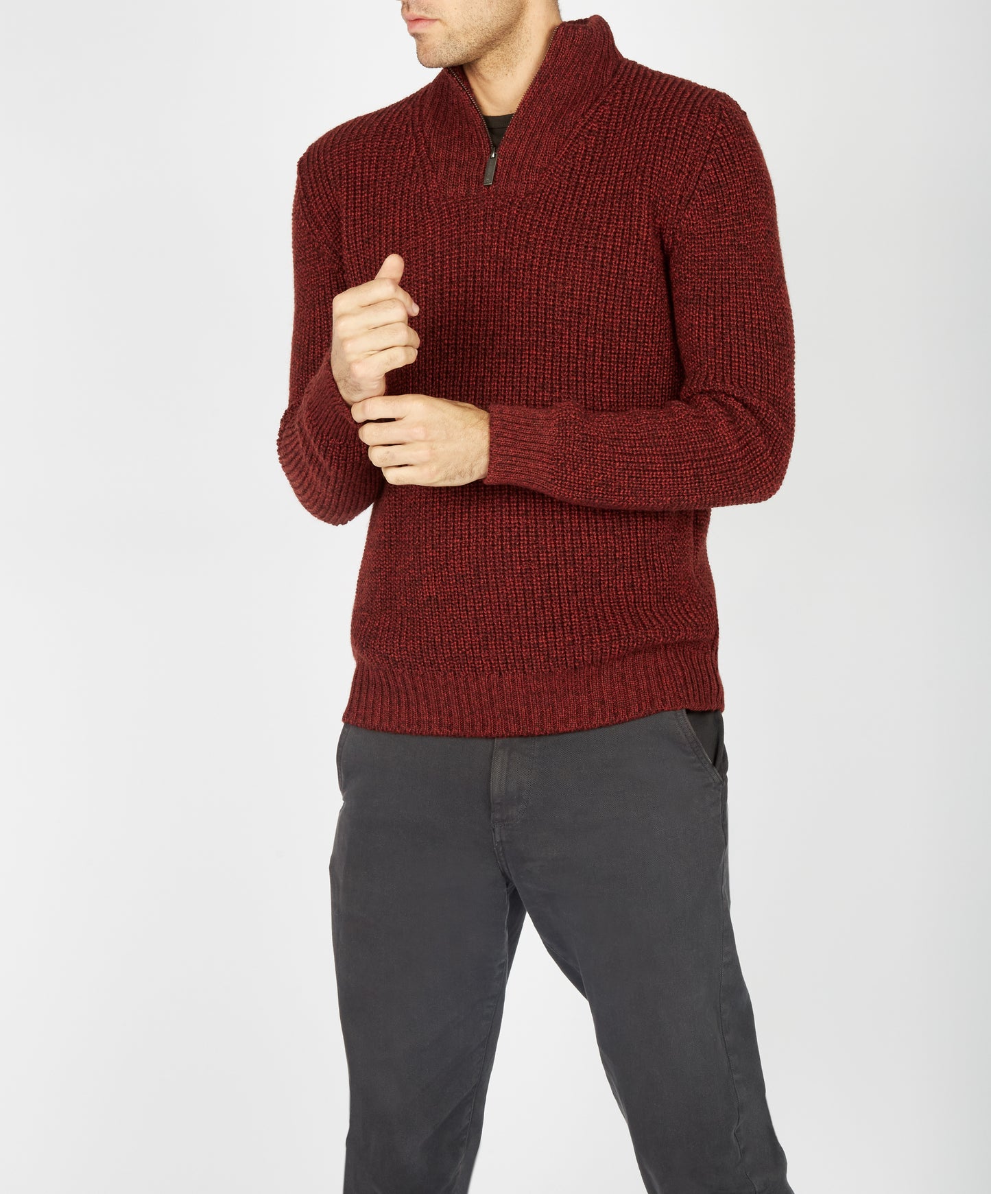 IrelandsEye Knitwear Reefer Ribbed Zip Neck Sweater Sable Marl