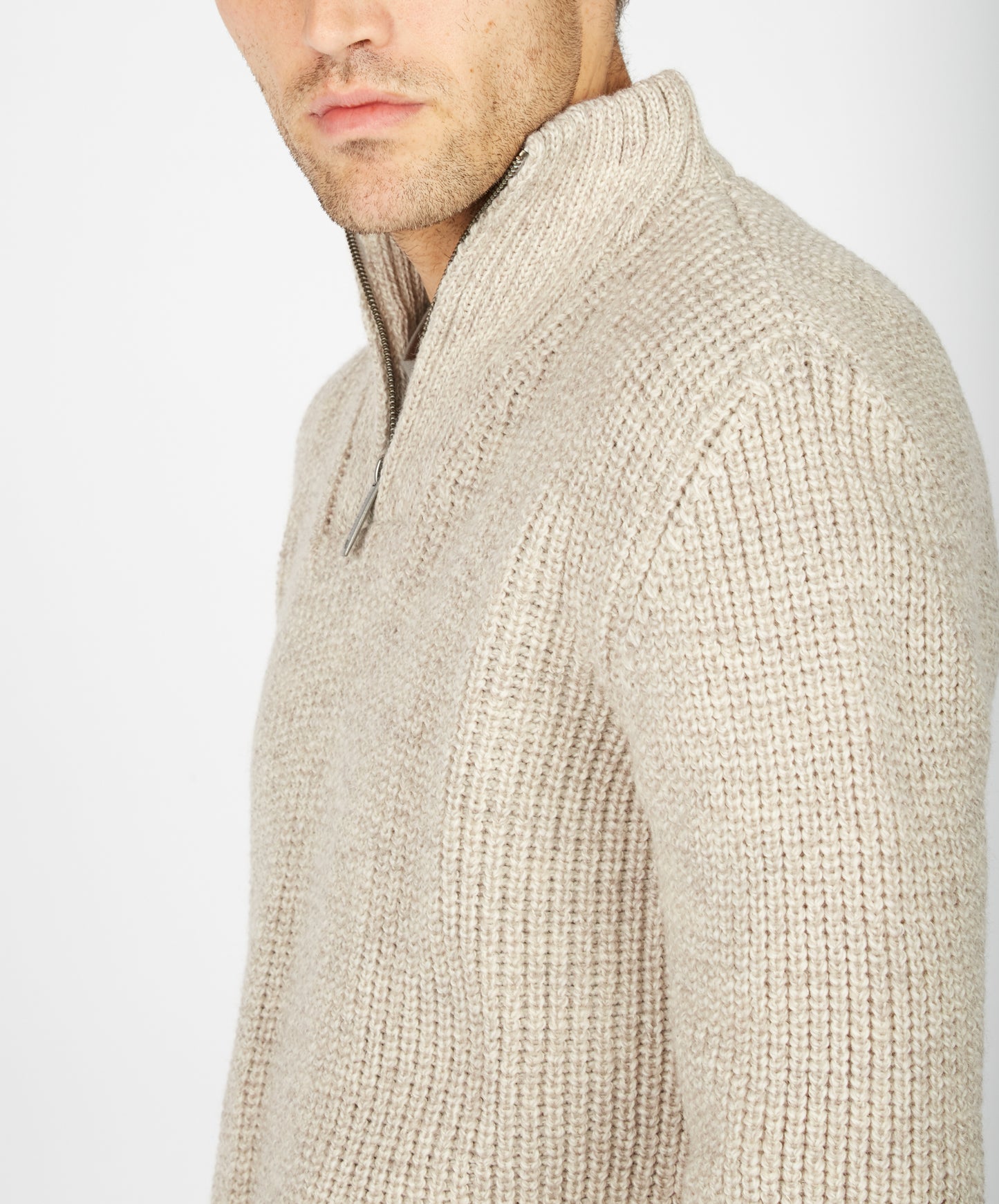 IrelandsEye Knitwear Reefer Ribbed Zip Neck Sweater Stone Marl
