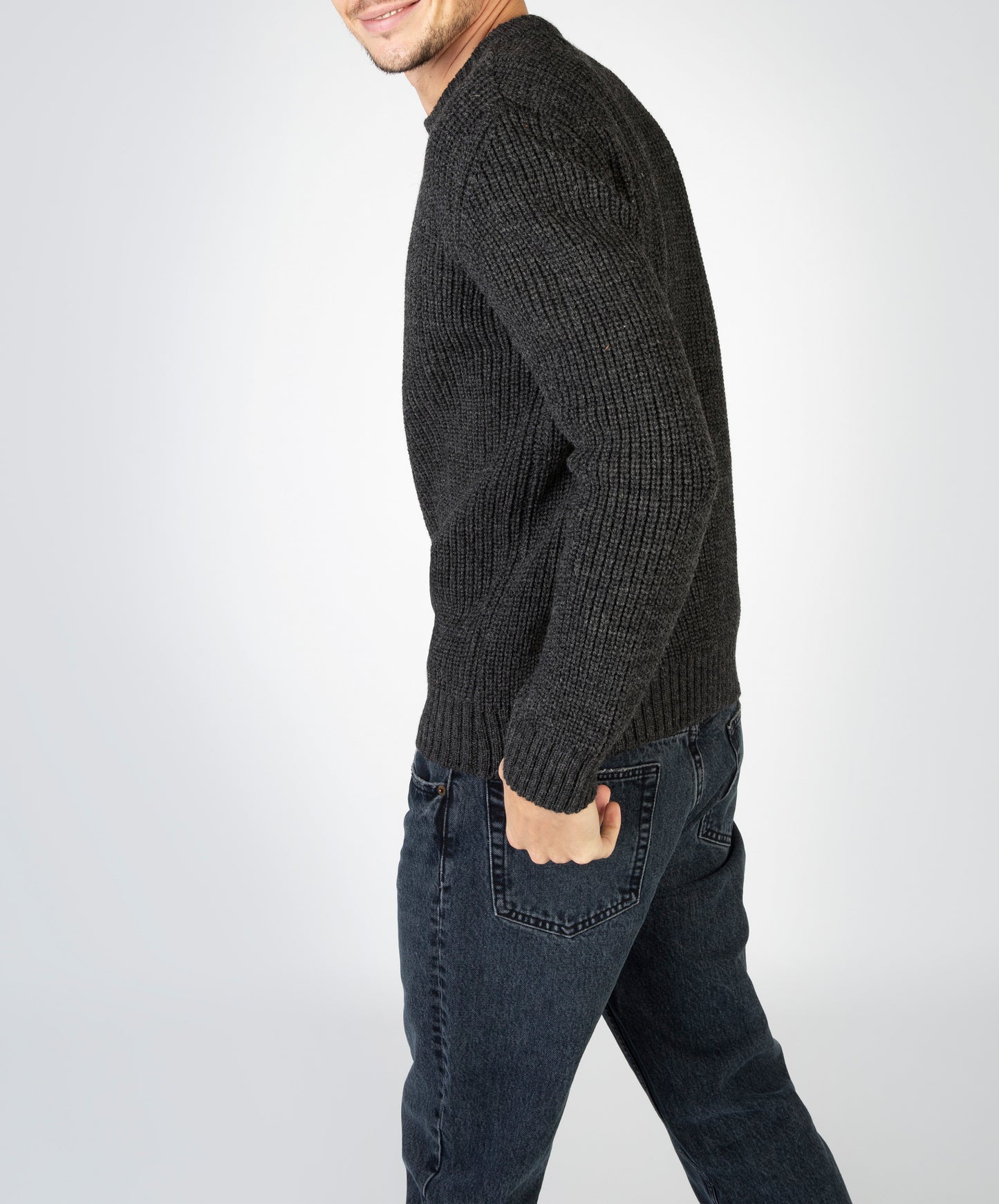 IrelandsEye Knitwear Crosshaven Ribbed Crew Neck Sweater Graphite