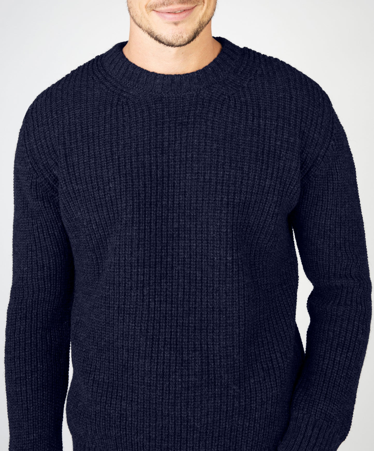 IrelandsEye Knitwear Crosshaven Ribbed Crew Neck Sweater Navy Marl