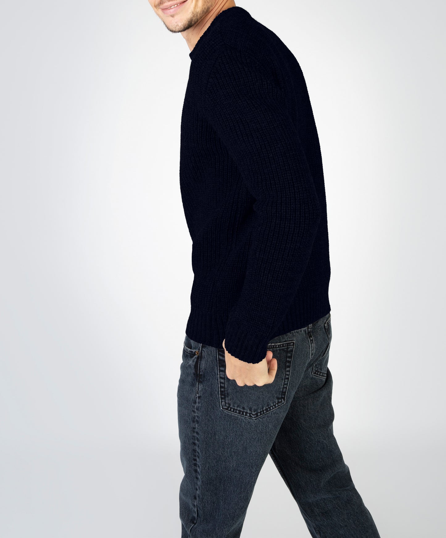 IrelandsEye Knitwear Crosshaven Ribbed Crew Neck Sweater Navy