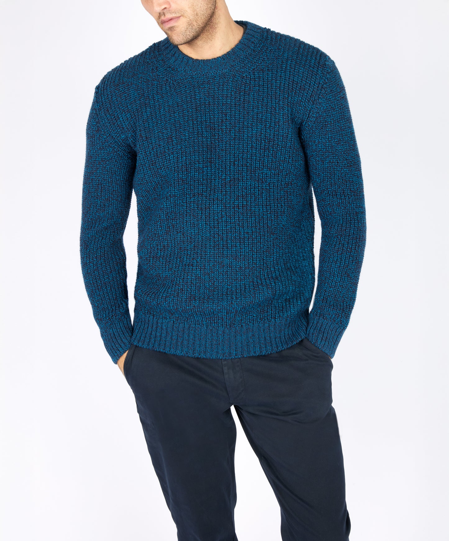 IrelandsEye Knitwear Crosshaven Ribbed Crew Neck Sweater Petrol Marl