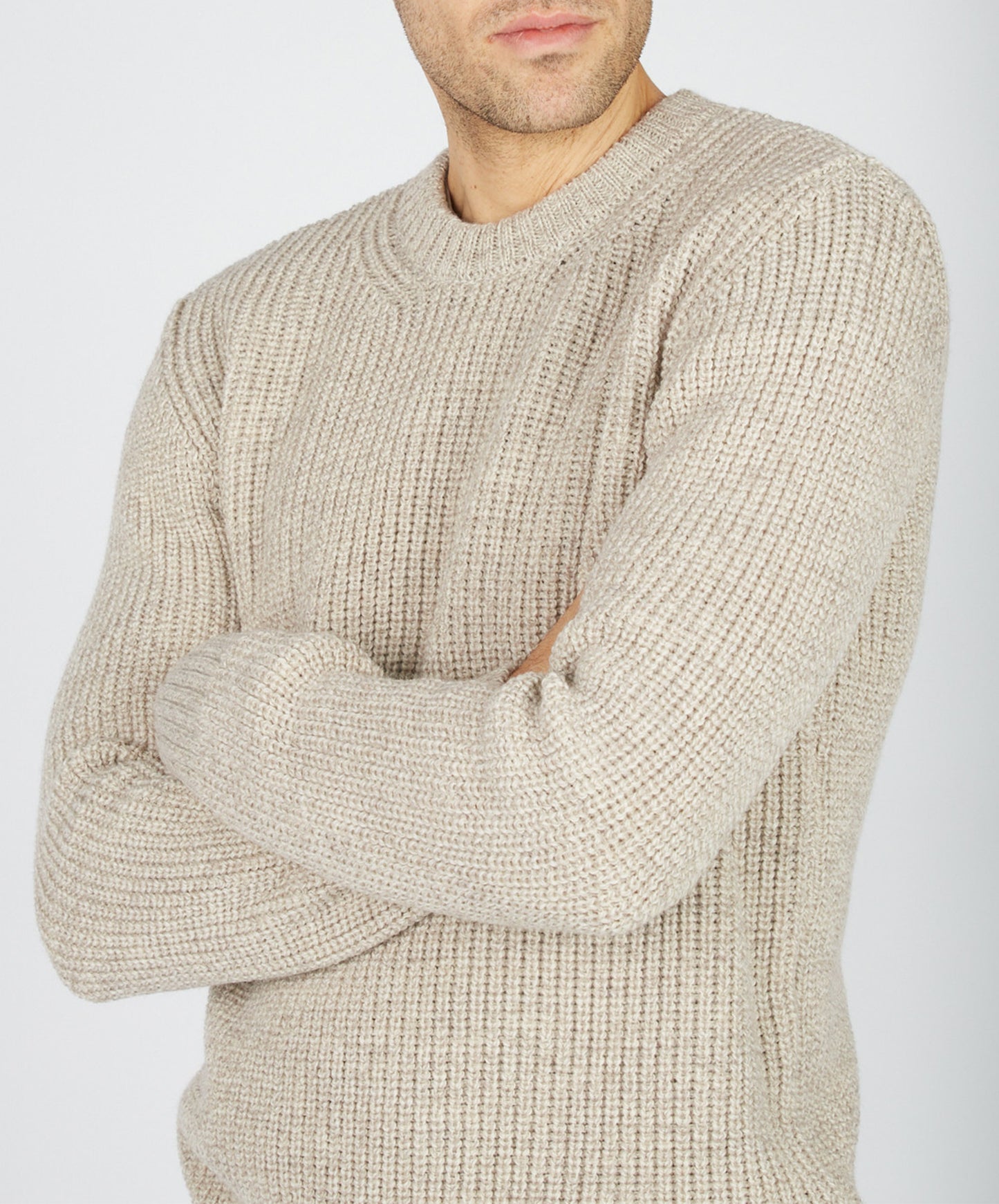 IrelandsEye Knitwear Crosshaven Ribbed Crew Neck Sweater Stone Marl
