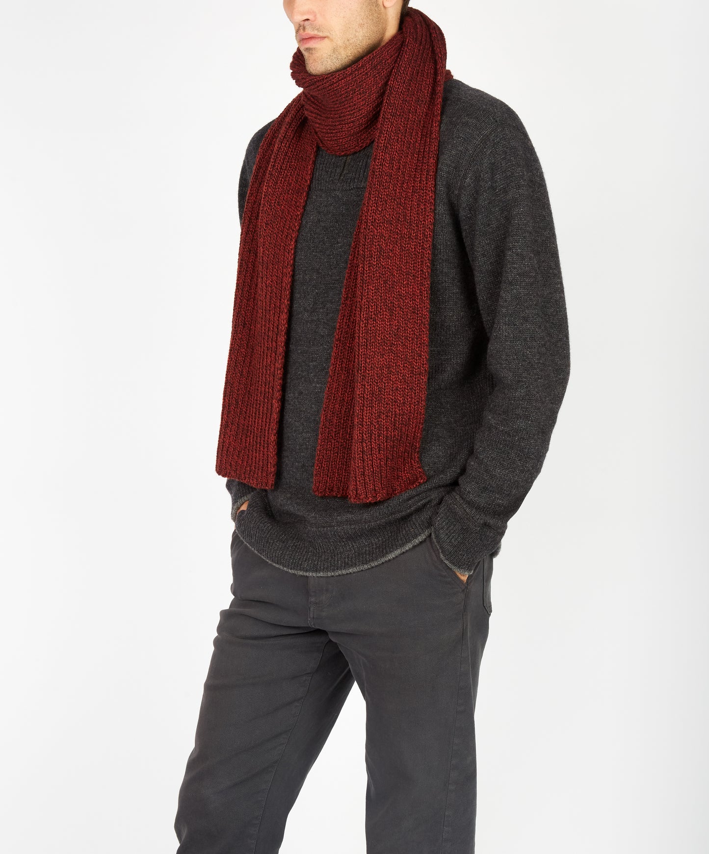 IrelandsEye Knitwear Ribbed Merino Scarf Sable Marl