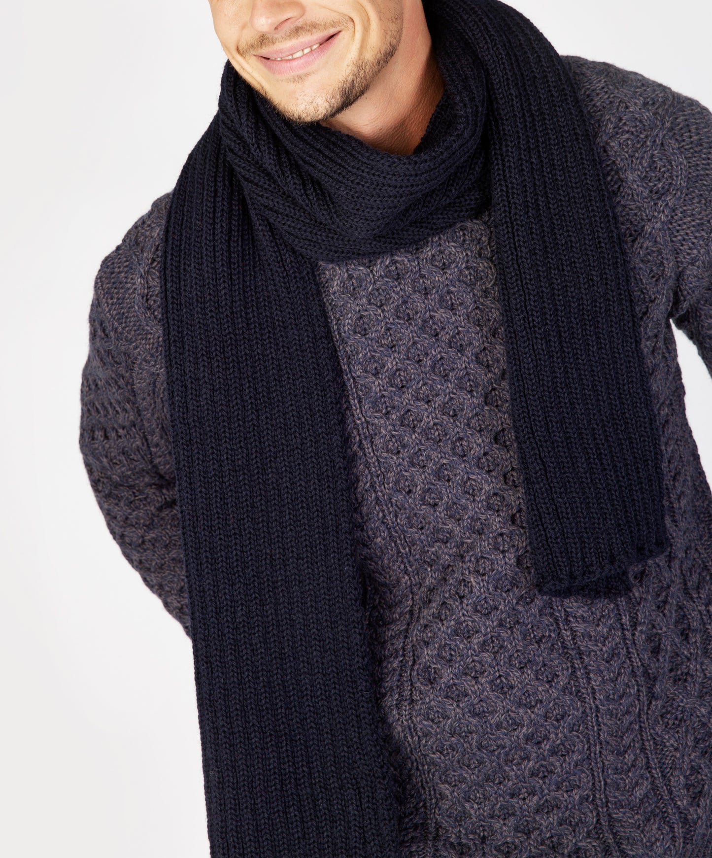 IrelandsEye Knitwear Ribbed Merino Scarf Navy