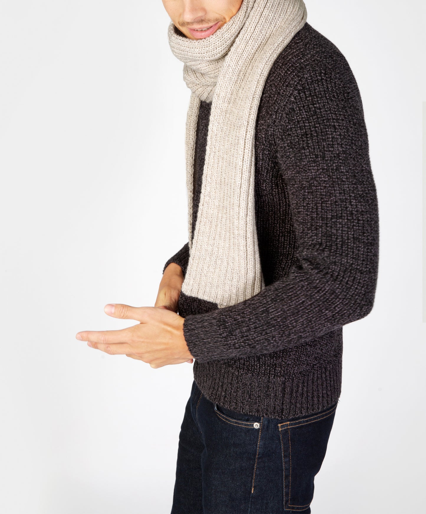 IrelandsEye Knitwear Ribbed Merino Scarf Stone Marl