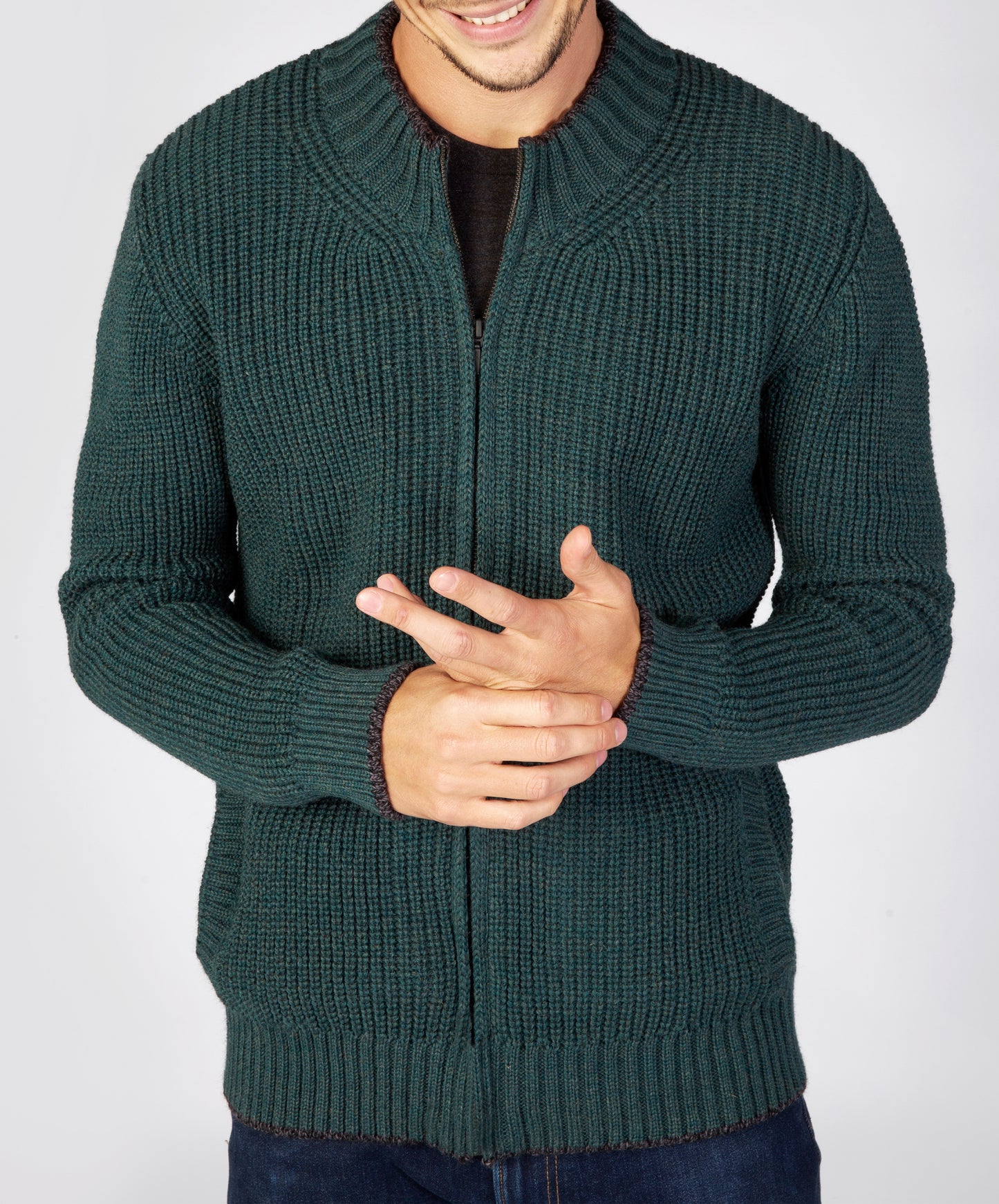 IrelandsEye Knitwear Rockbrook Zipped Ribbed Cardigan Evergreen