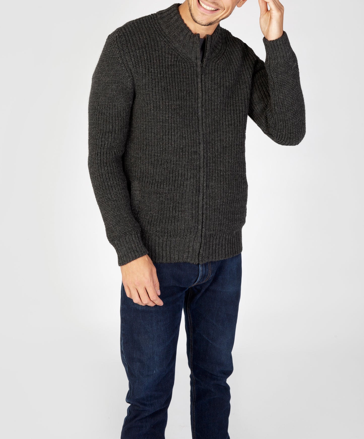 IrelandsEye Knitwear Rockbrook Zipped Ribbed Cardigan Graphite