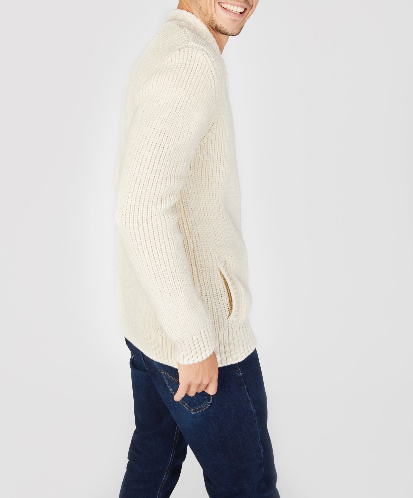 IrelandsEye Knitwear Rockbrook Zipped Ribbed Cardigan Natural