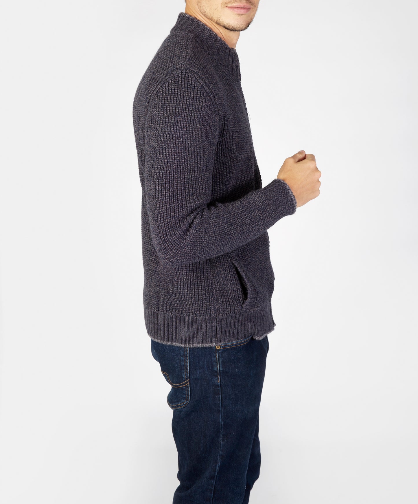 IrelandsEye Knitwear Rockbrook Zipped Ribbed Cardigan Navy Marl