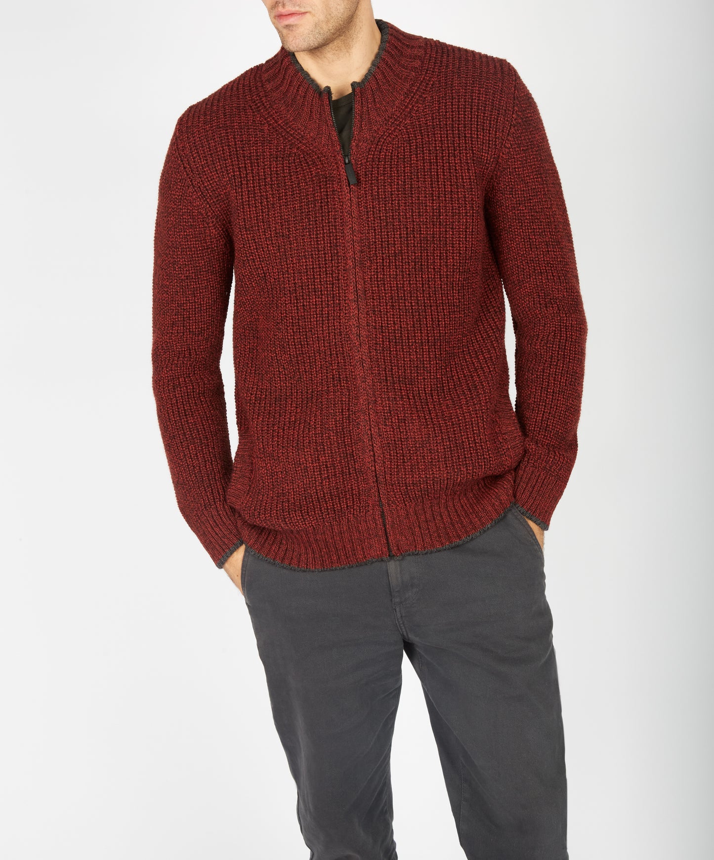 IrelandsEye Knitwear Rockbrook Zipped Ribbed Cardigan Sable Marl