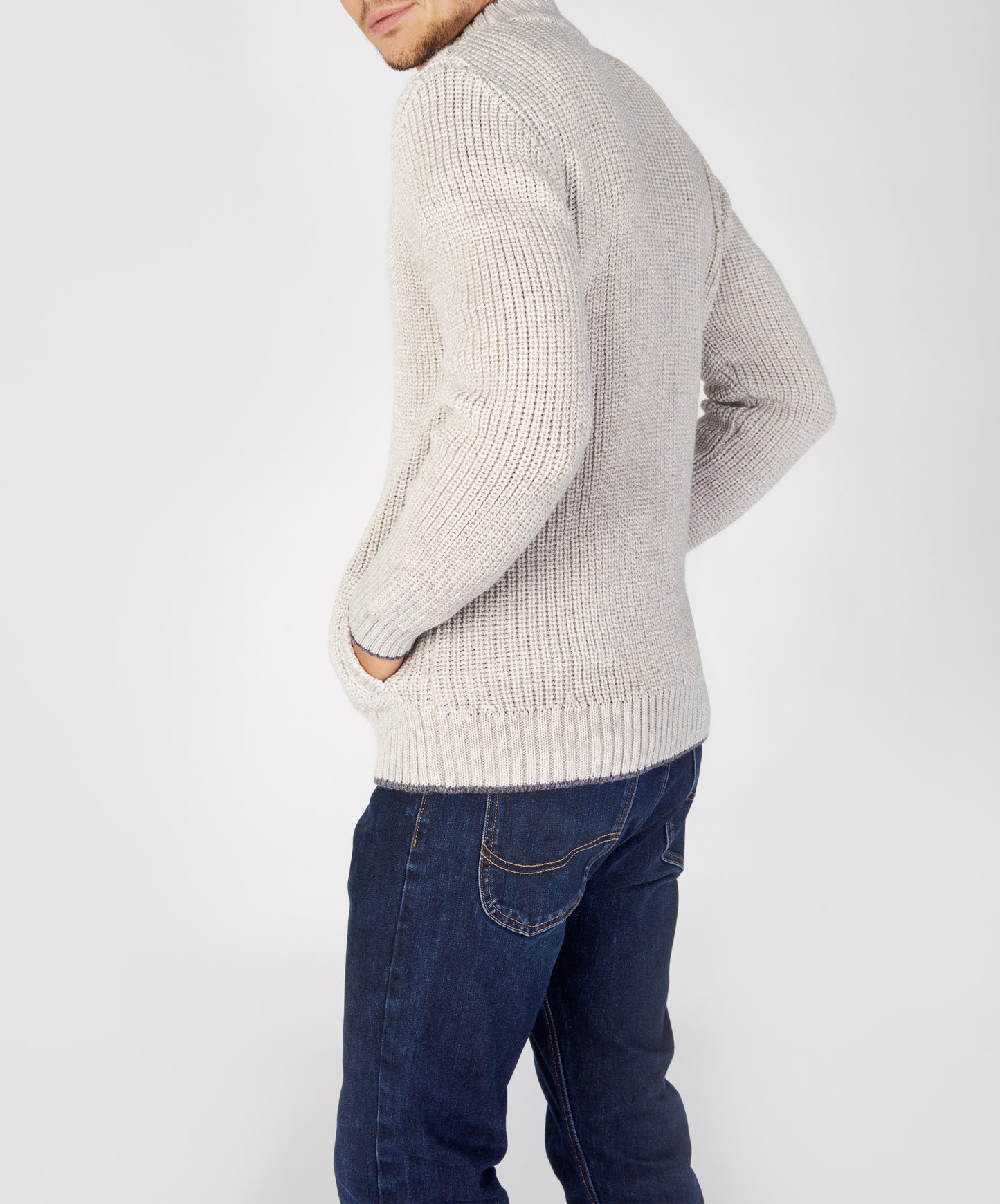 IrelandsEye Knitwear Rockbrook Zipped Ribbed Cardigan Silver Marl