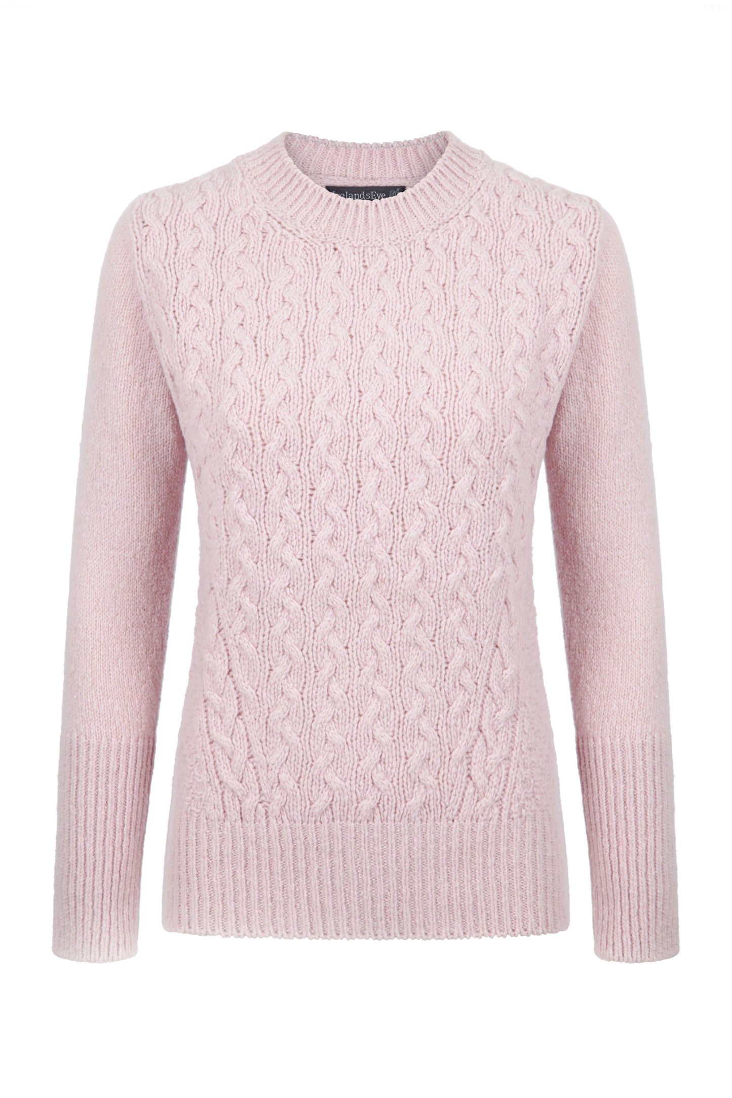 IrelandsEye Knitwear Kilcrea Cable Round Neck Sweater Pink Mist