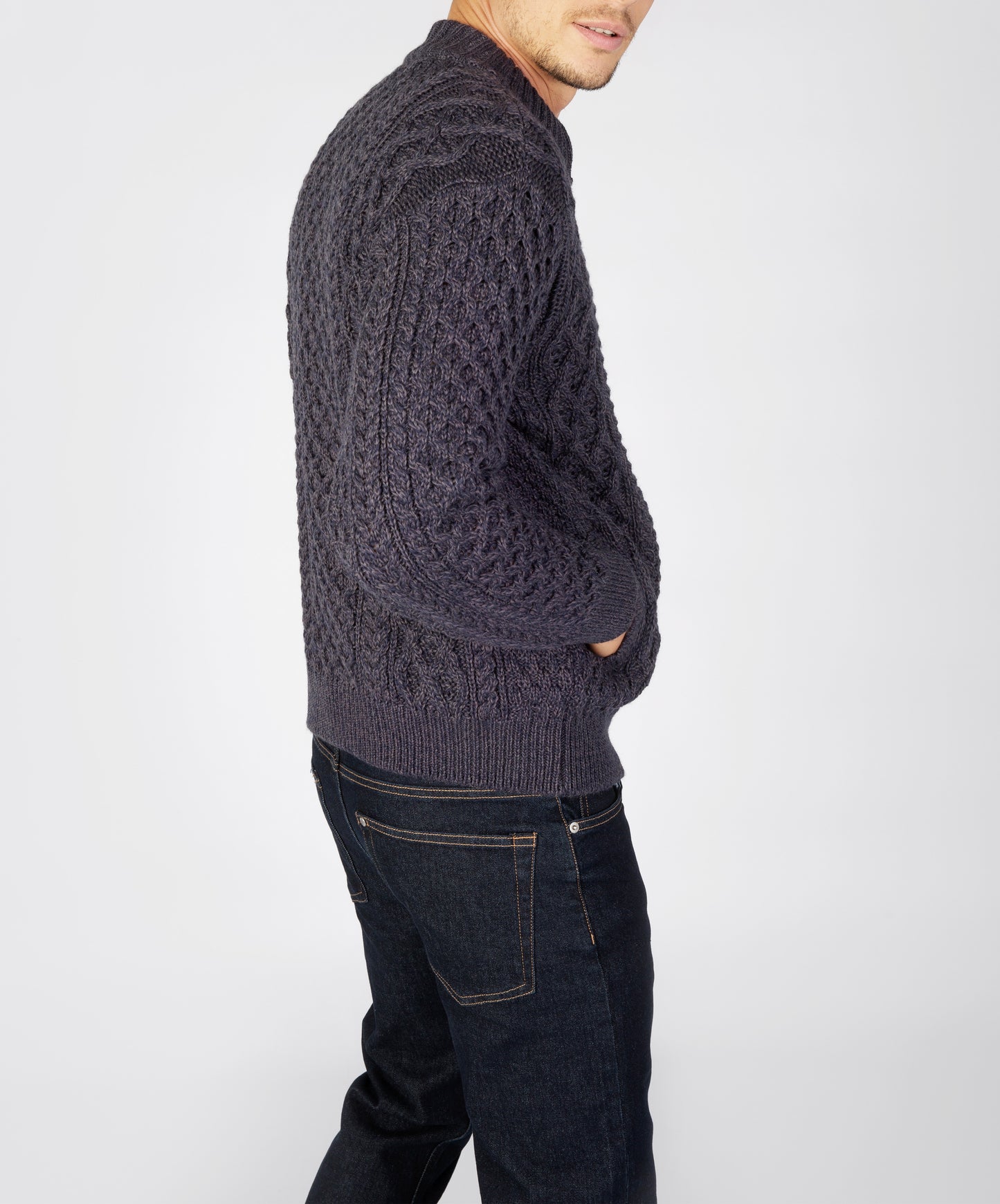 IrelandsEye Knitwear Ardross Aran Cardigan Navy Marl