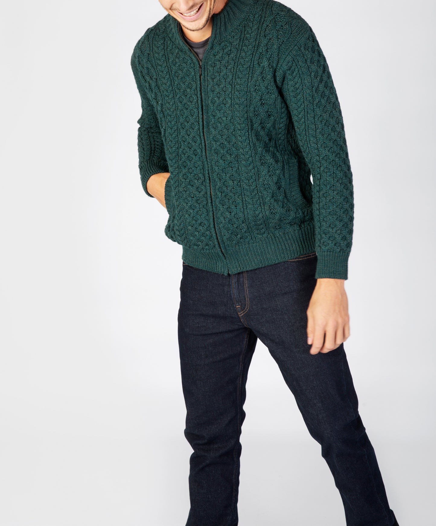 IrelandsEye Knitwear Ardross Aran Cardigan Evergreen