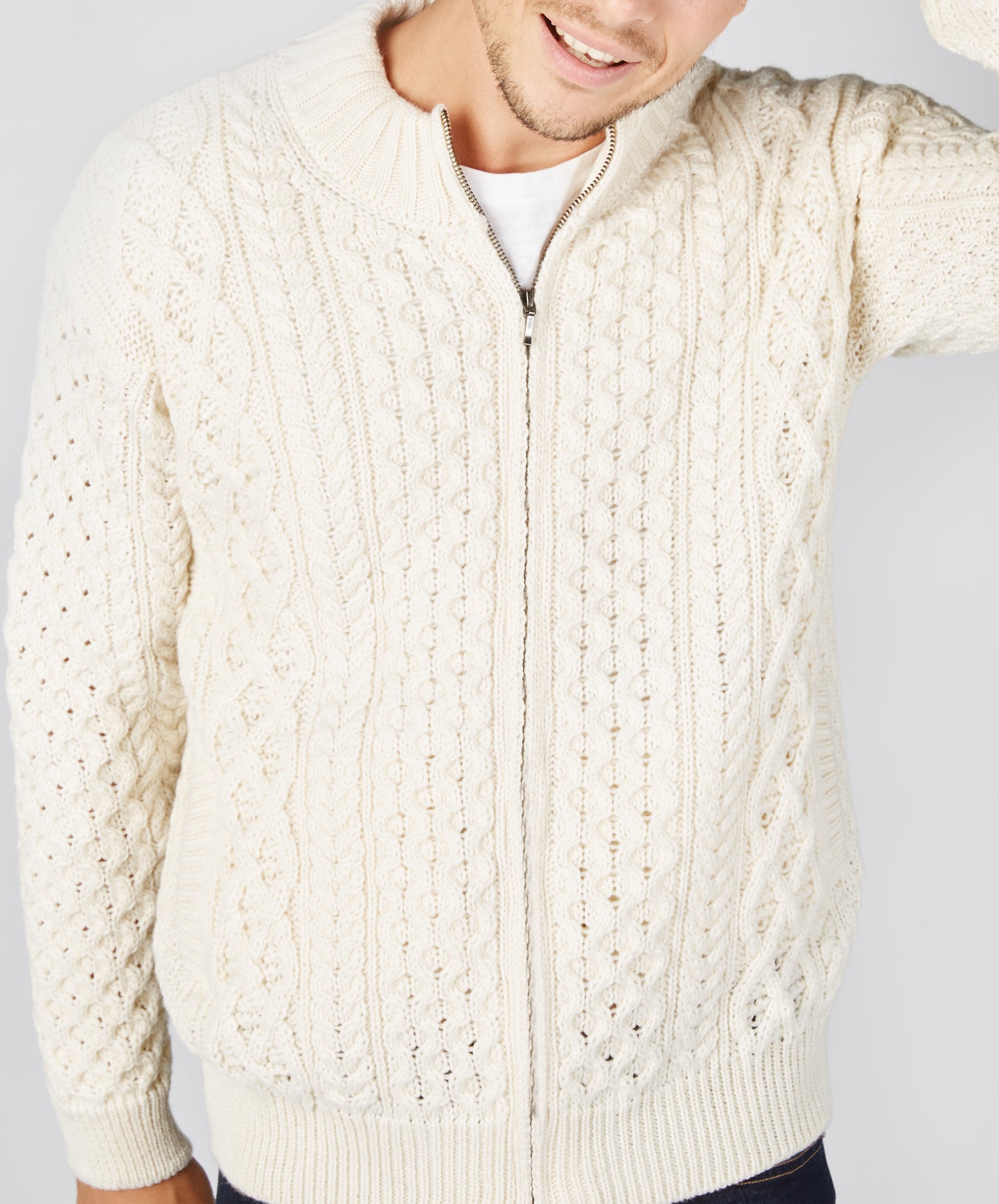 IrelandsEye Knitwear Ardross Aran Cardigan Natural