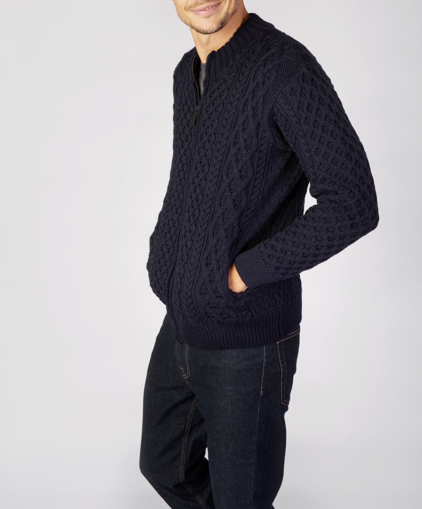 IrelandsEye Knitwear Ardross Aran Cardigan Navy