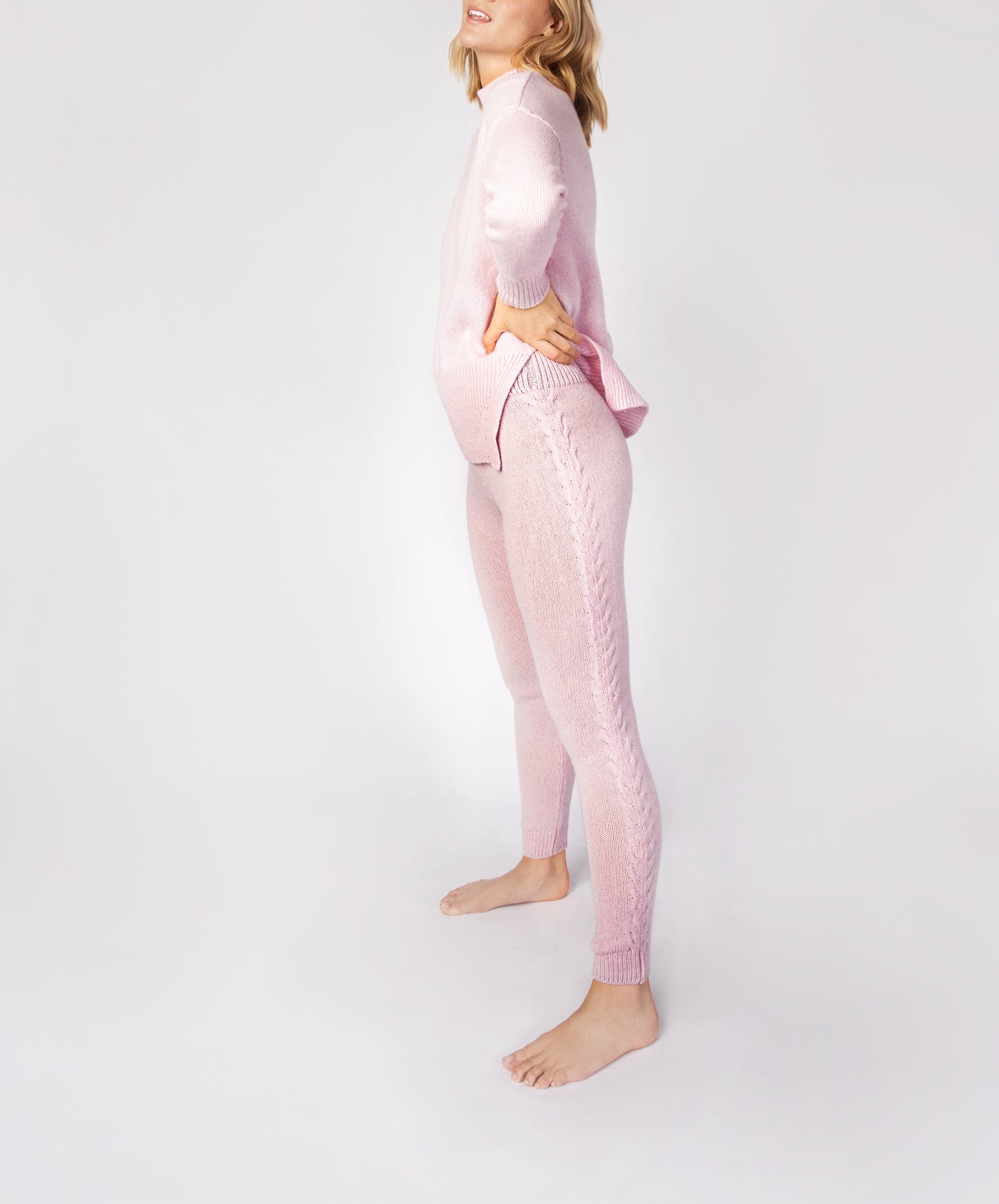 IrelandsEye Knitwear Jersey Cable Detail Leggings Blush