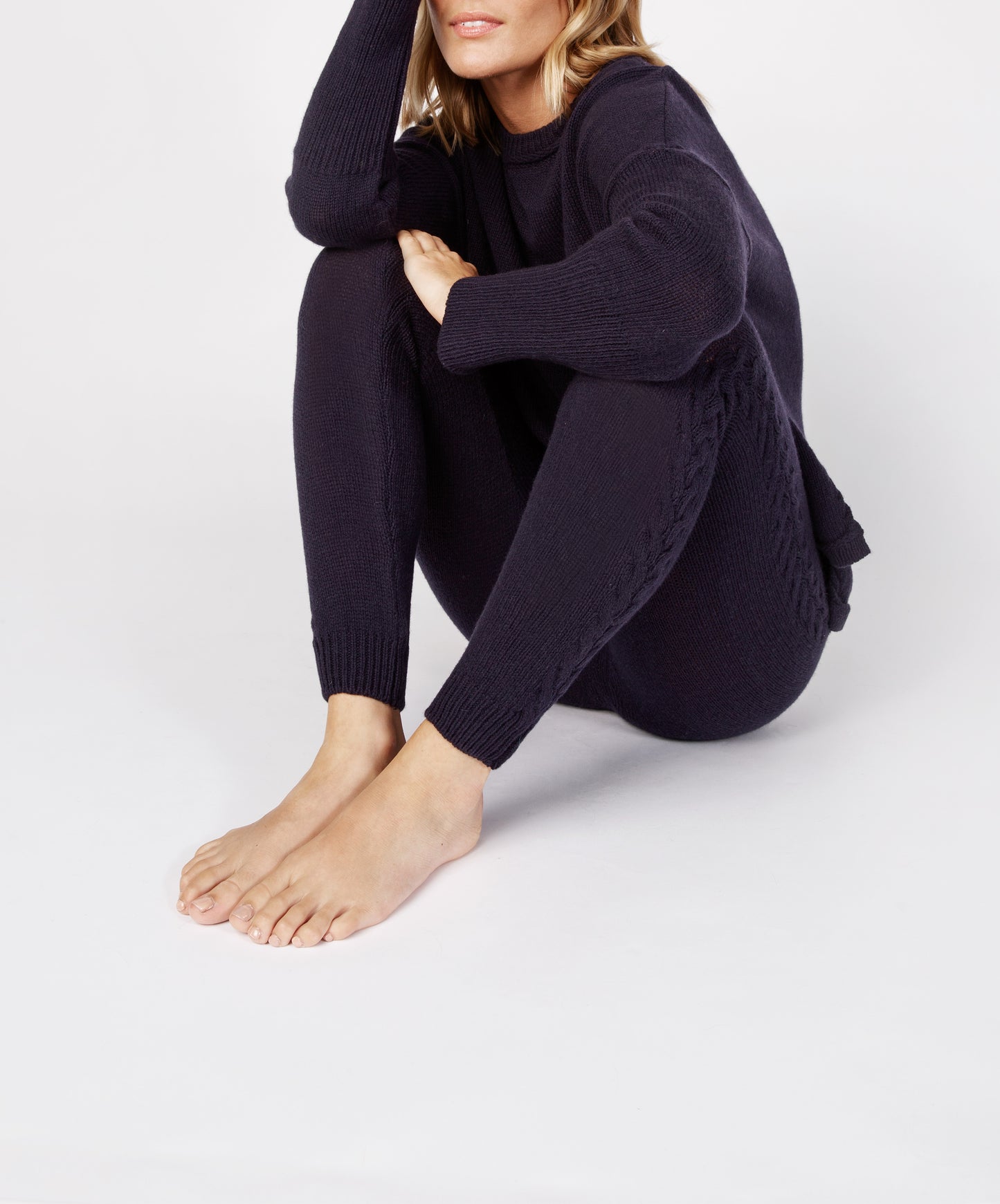 IrelandsEye Knitwear Jersey Cable Detail Leggings Midnight Blue