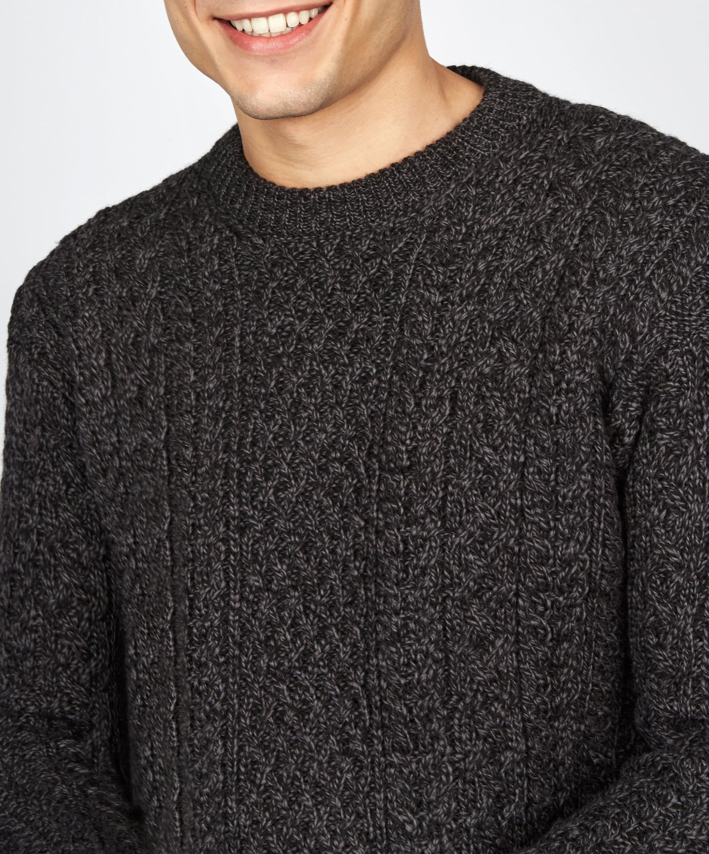 IrelandsEye Knitwear Cuileann Aran Crew Neck Sweater in Anthracite Merino