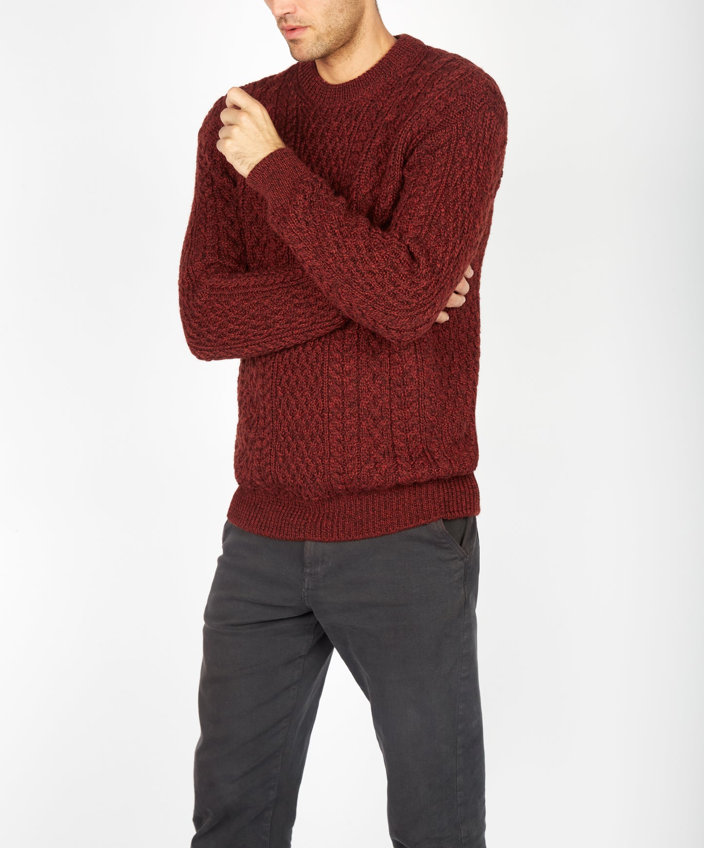 IrelandsEye Knitwear Cuileann Aran Crew Neck Sweater Sable Marl