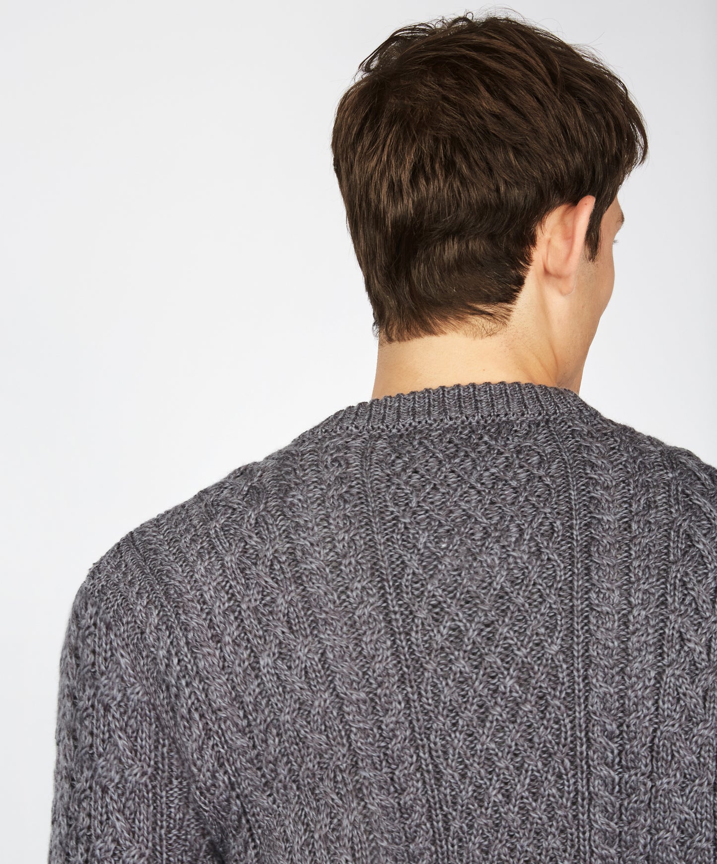 IrelandsEye Knitwear Cuileann Aran Crew Neck Sweater in Steel Marl Merino