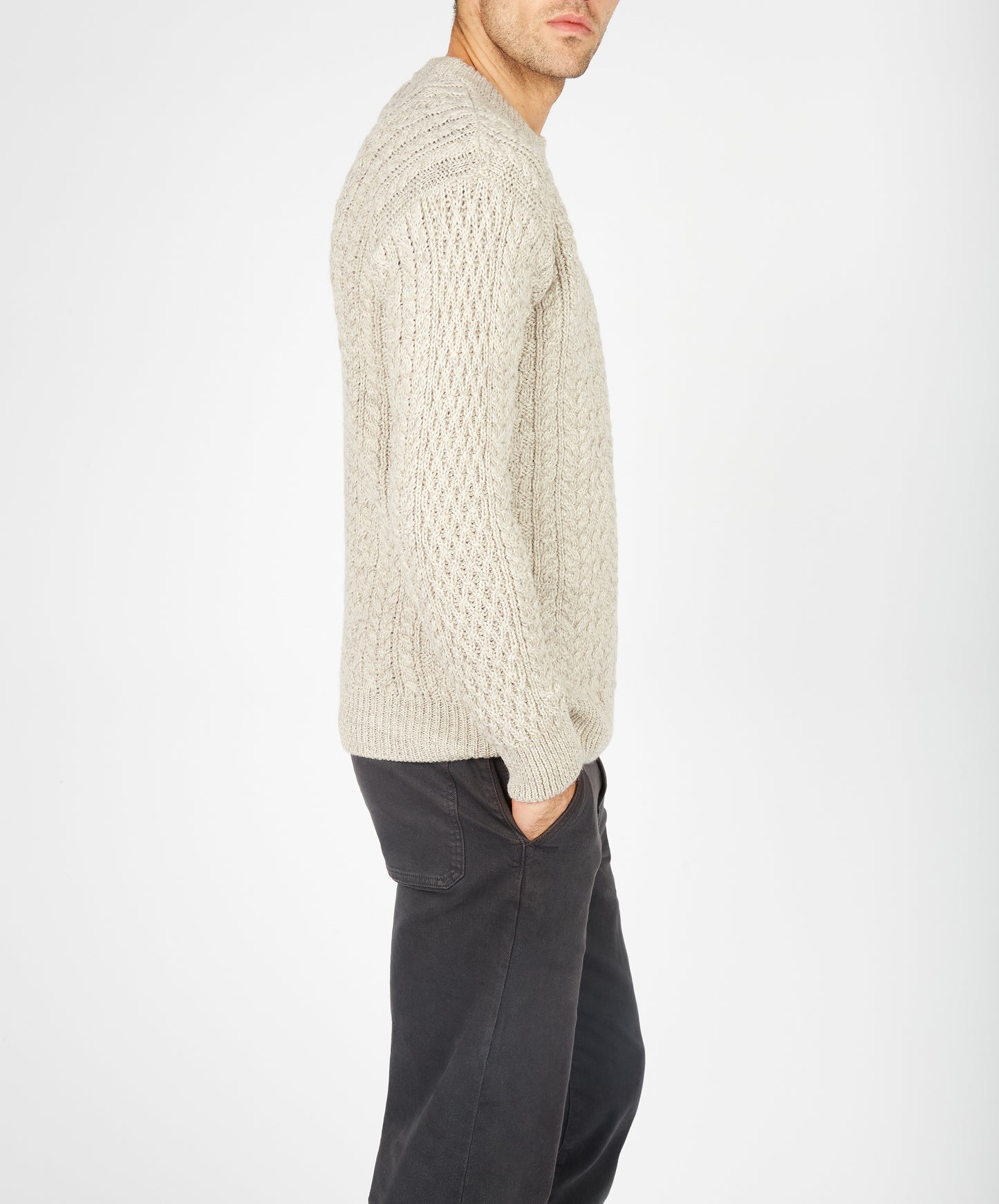 IrelandsEye Knitwear Cuileann Aran Crew Neck Sweater Stone Marl
