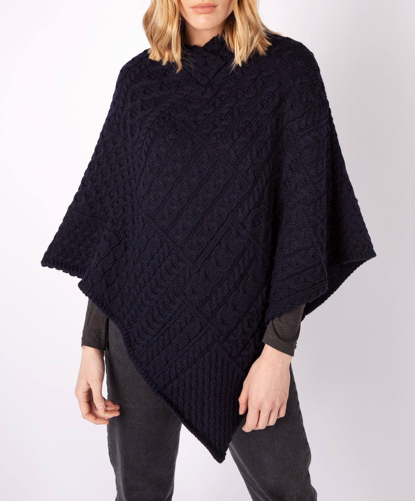 IrelandsEye Knitwear Elm Patchwork Poncho Navy