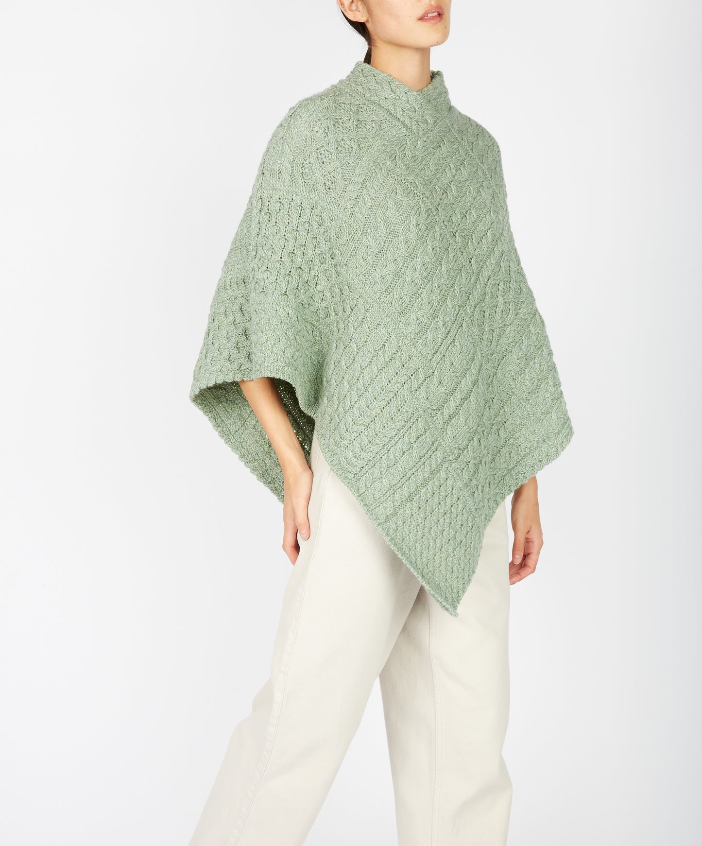 IrelandsEye Knitwear Elm Patchwork Poncho Sage Marl